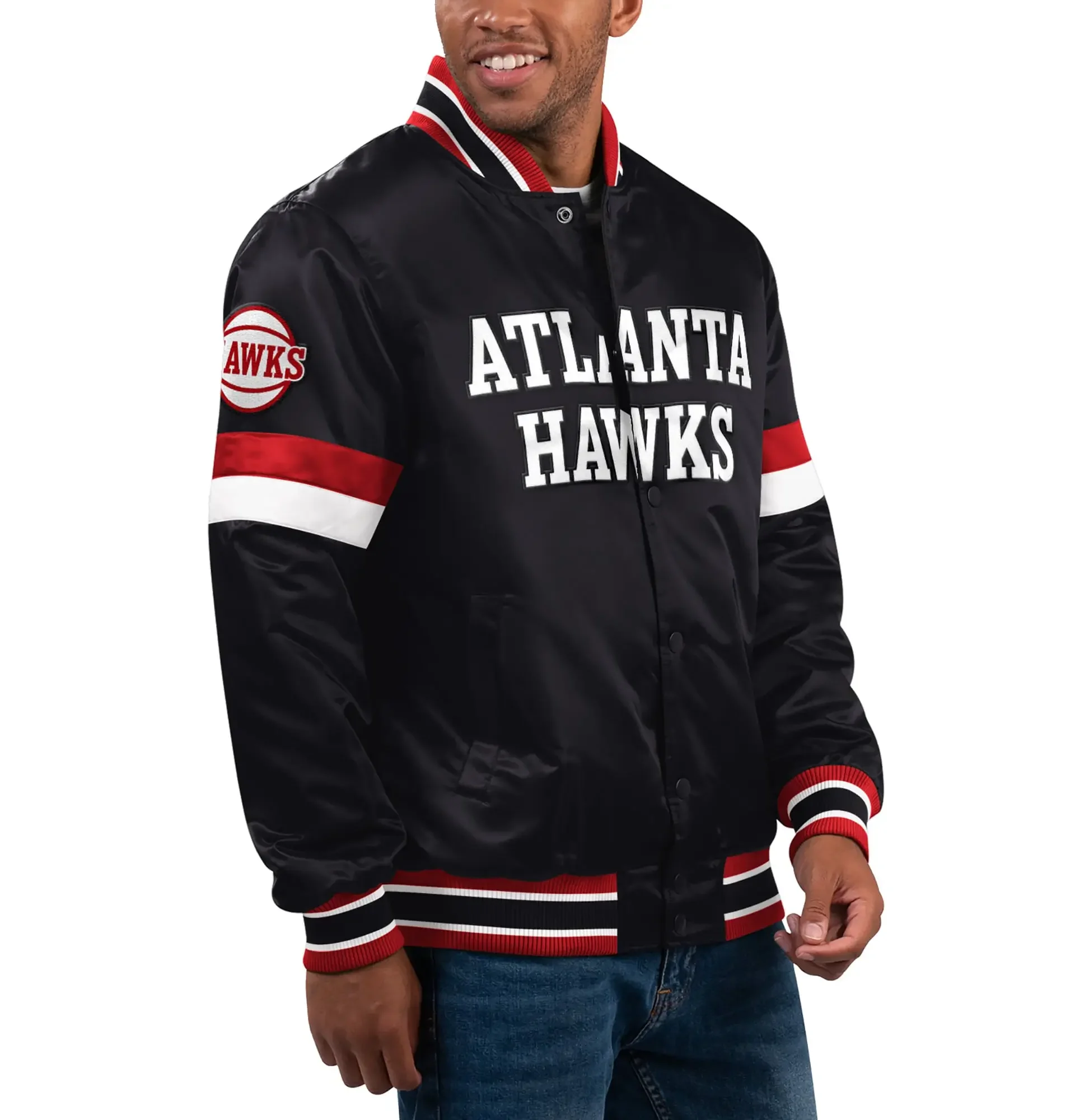 Atlanta Hawks Satin Varsity Black Jacket team jacket 1