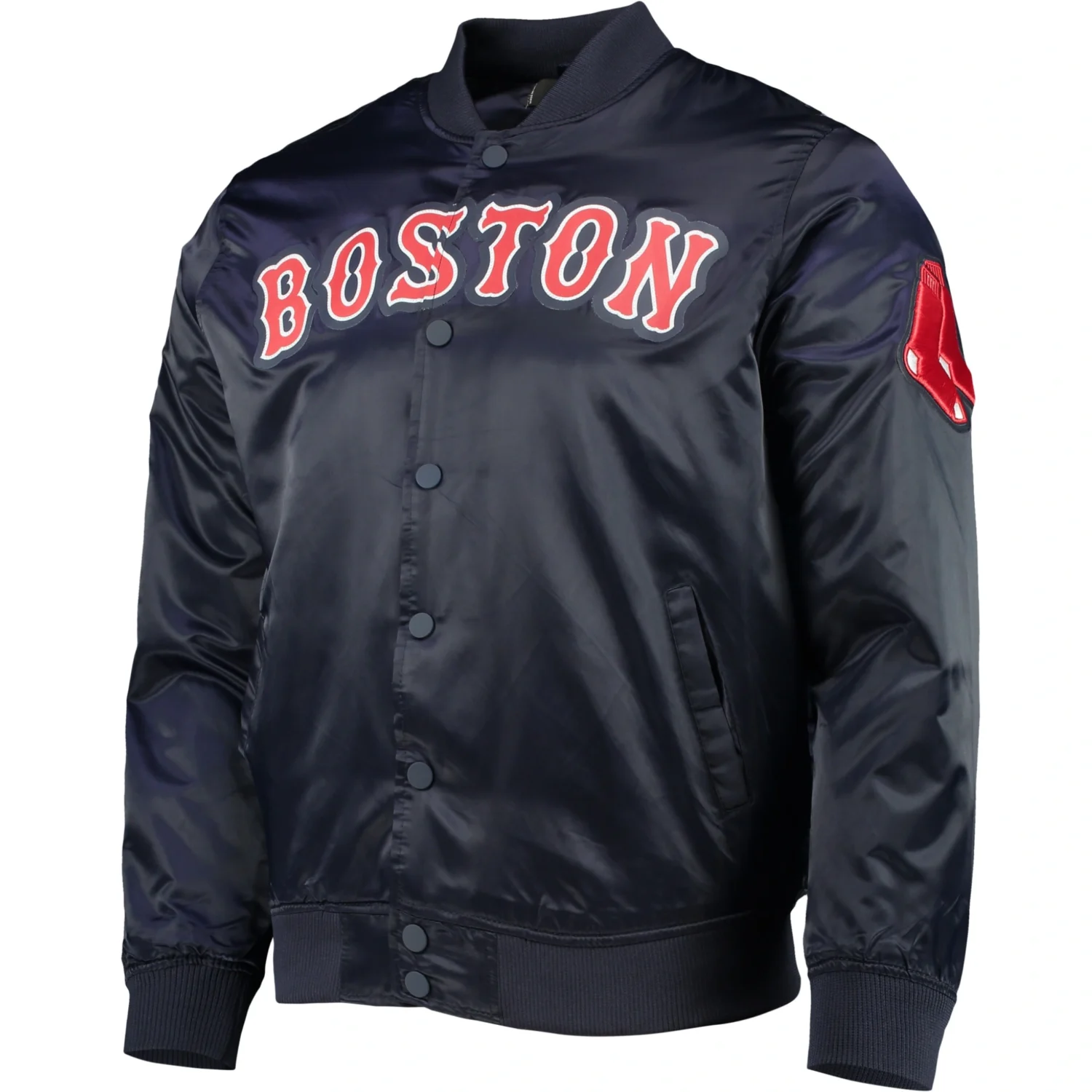 Boston Red Sox Pro Standard Wordmark Full Snap Satin Varsity Jacket TeamJacketShop