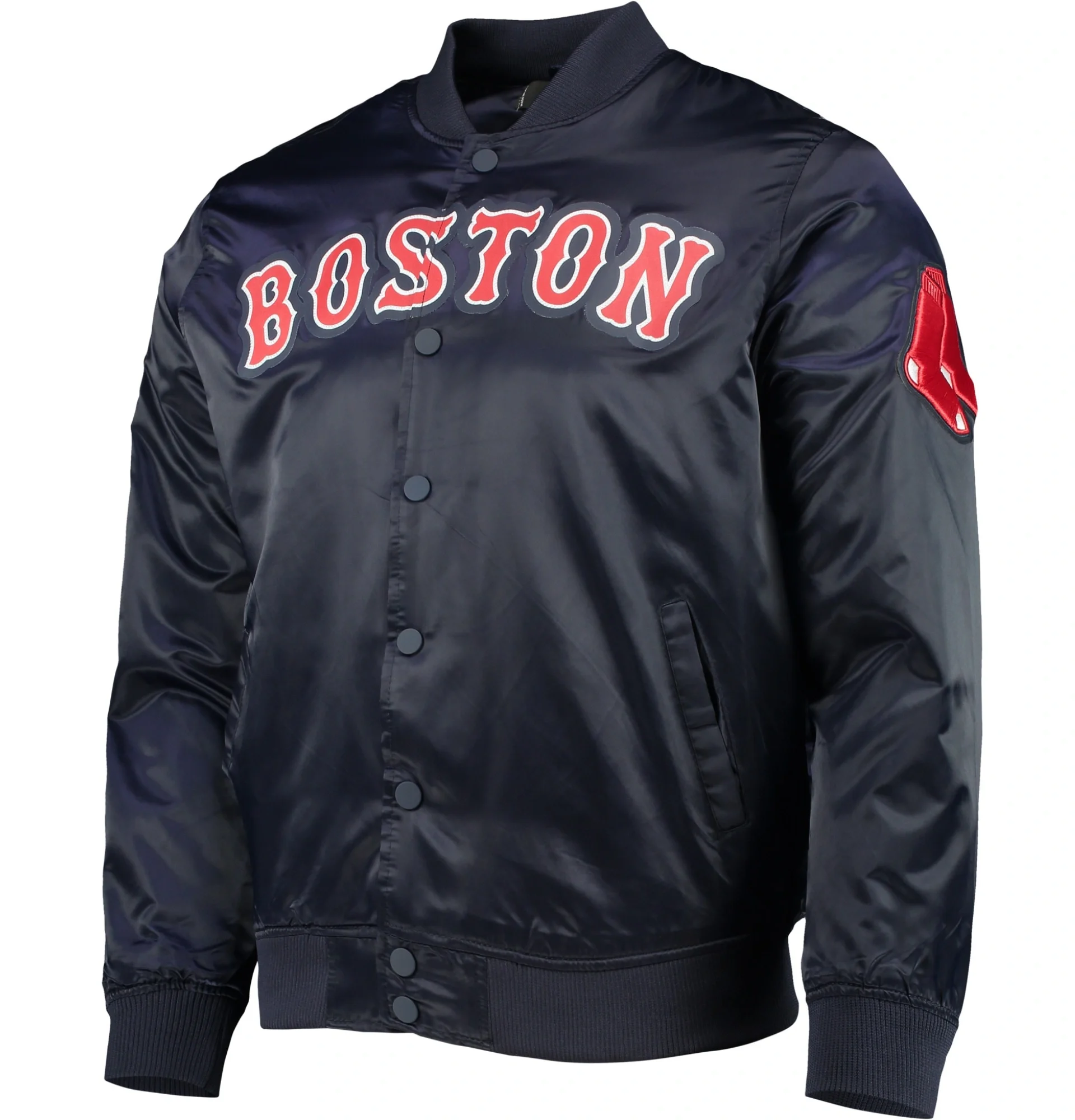 Boston Red Sox Pro Standard Wordmark Full Snap Satin Varsity Jacket TeamJacketShop