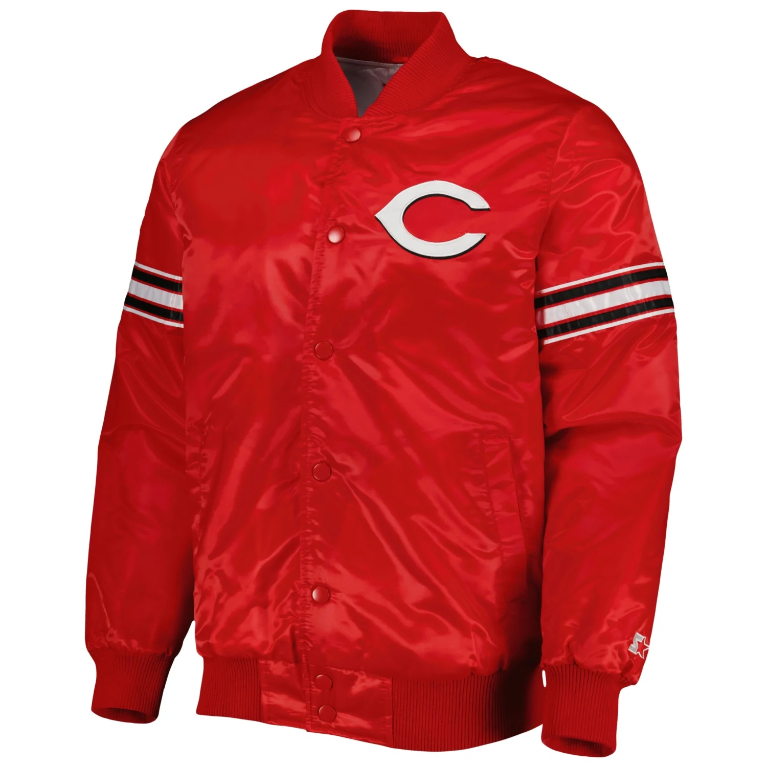 Cincinnati Reds Pick Roll Full Snap Satin Varsity Jacket Red 1