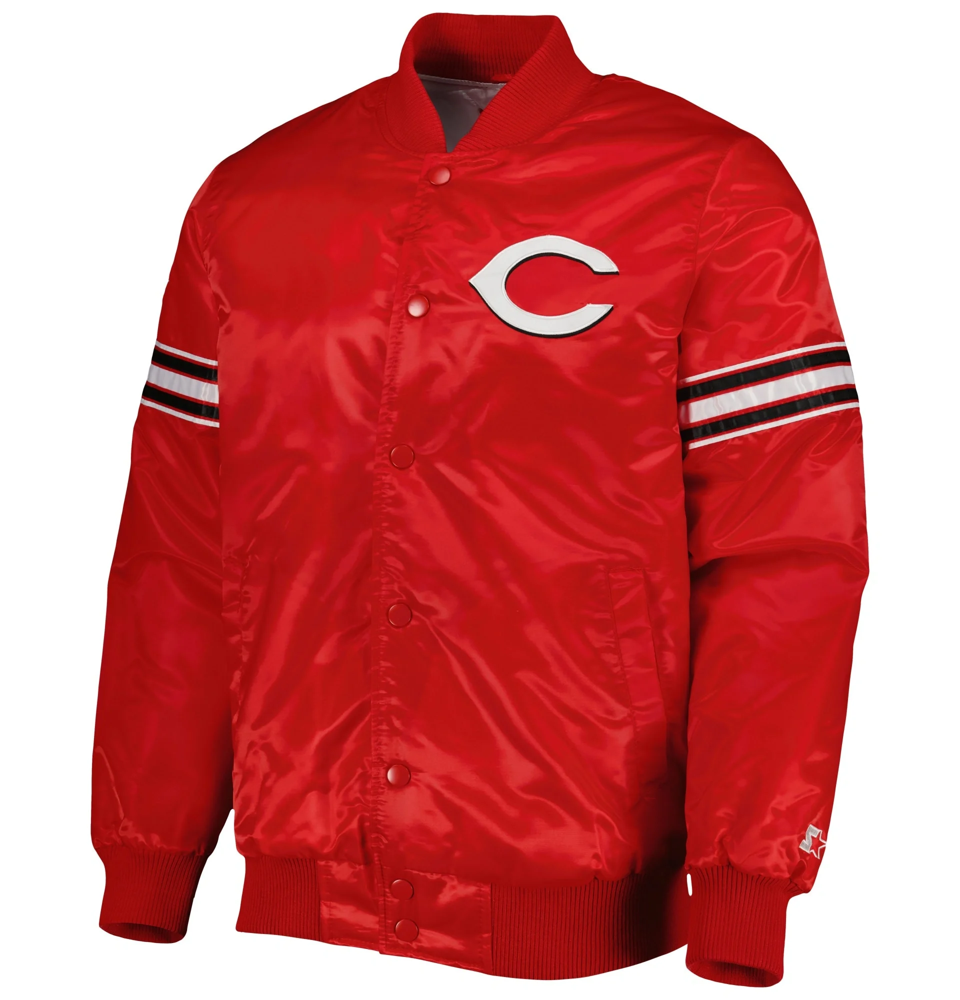 Cincinnati Reds Pick Roll Full Snap Satin Varsity Jacket Red 1