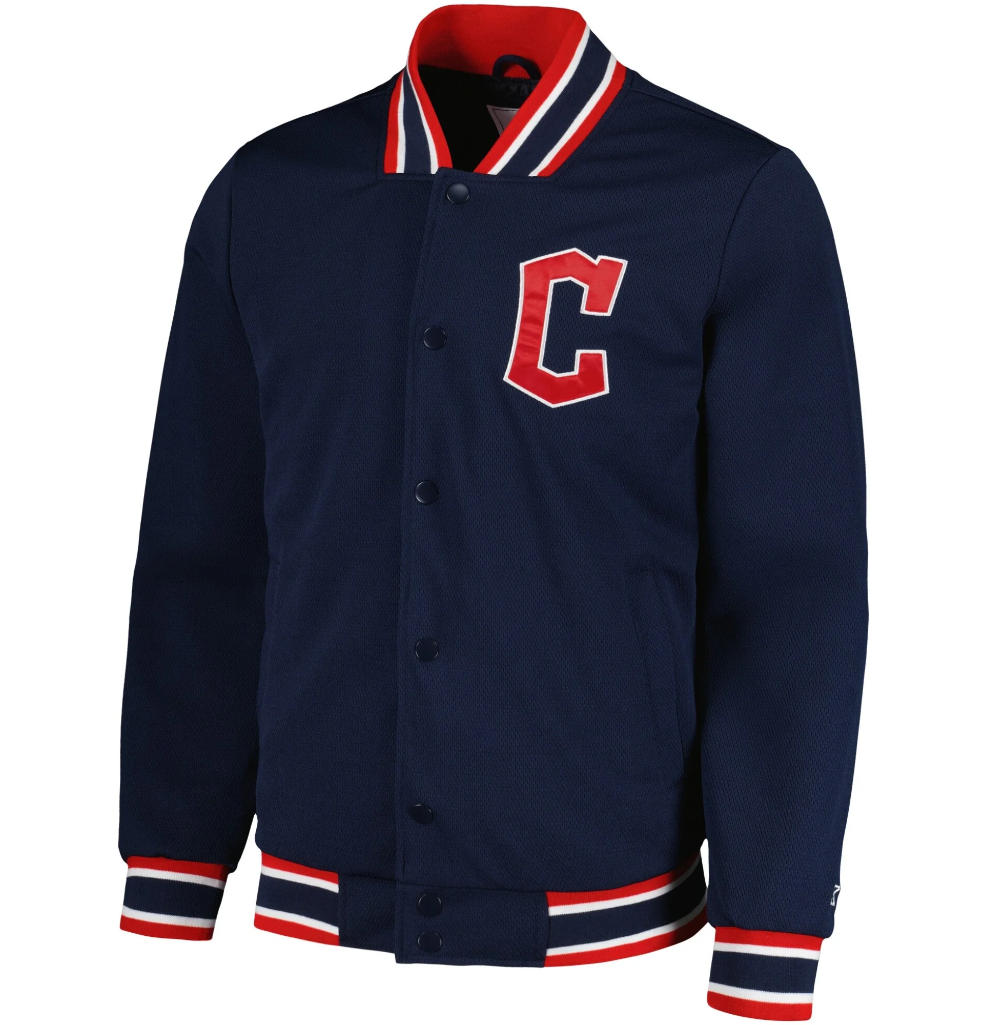 Cleveland Guardians Starter Navy Secret Full Snap Polyester Varsity Jacket TeamJacketShop