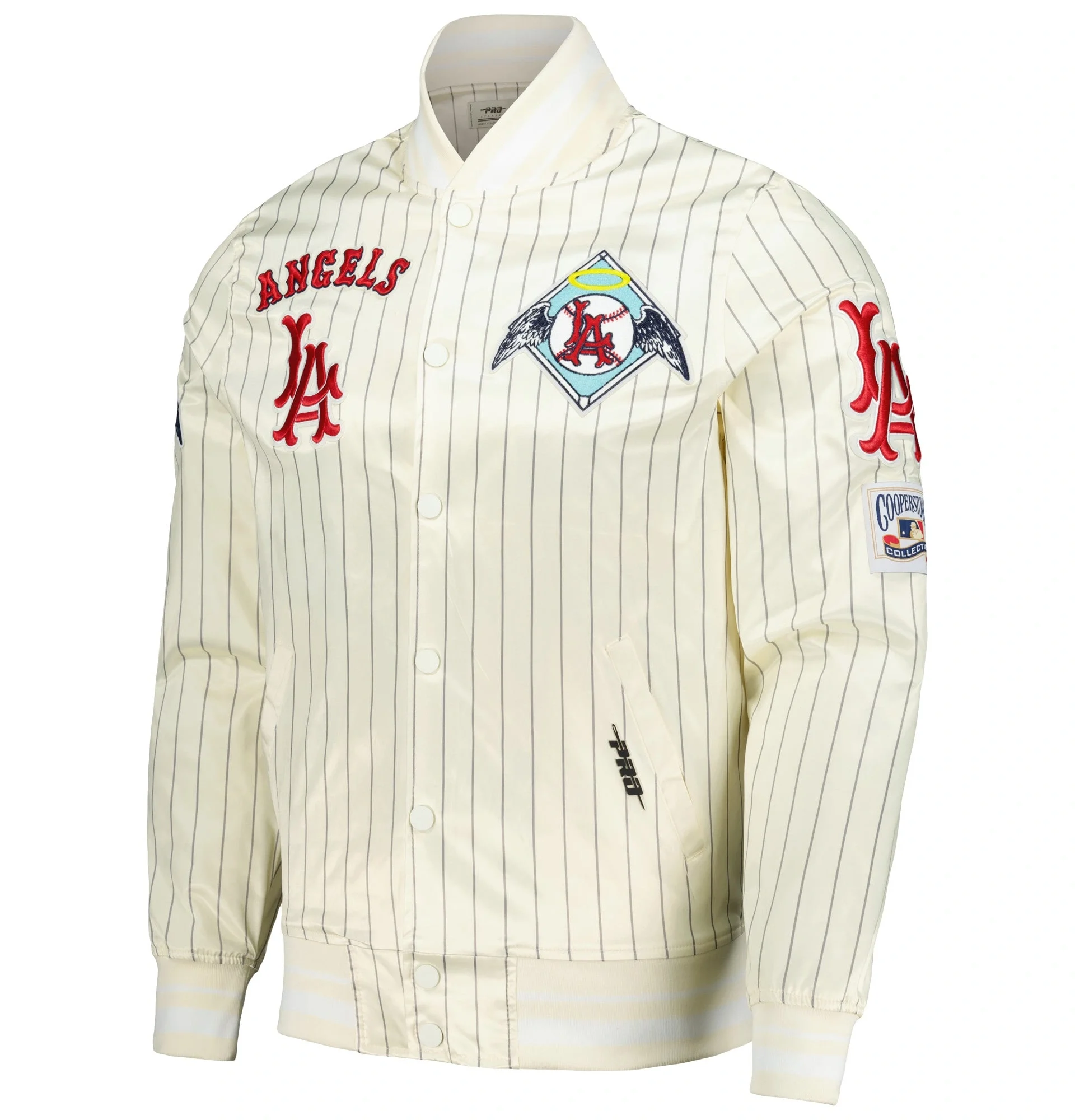 Los Angeles Angels Pro Standard Cooperstown Pinstripe Full Snap Satin Varsity Jacket team jacket 1