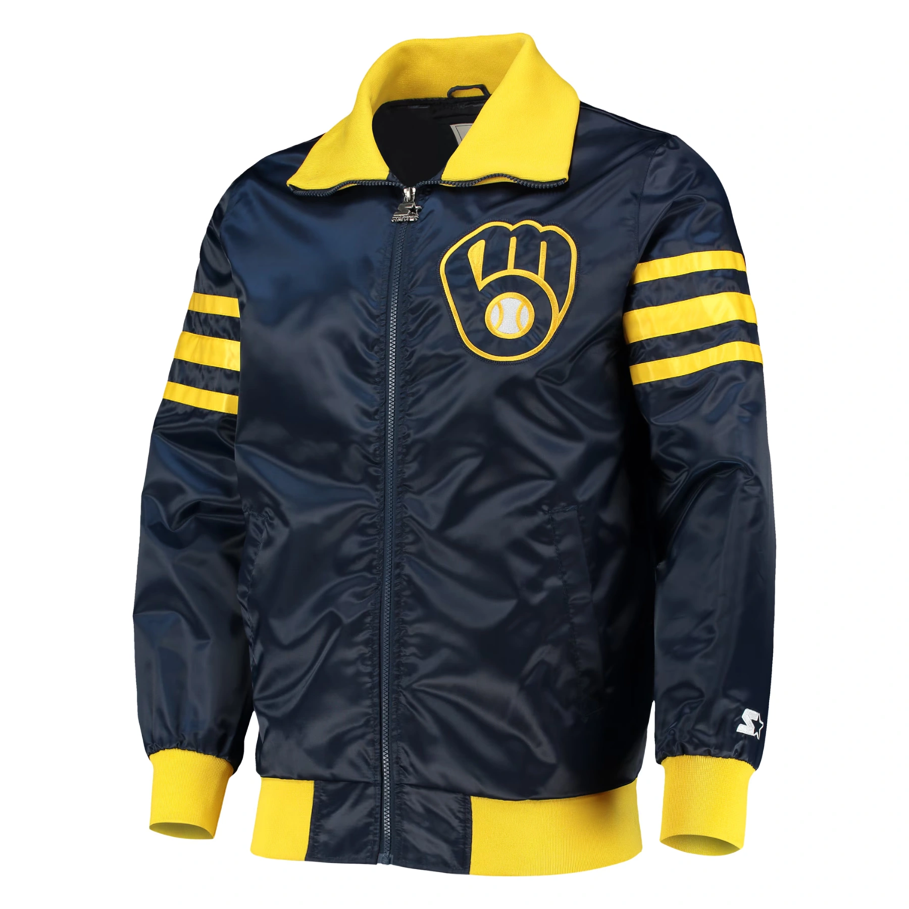 Milwaukee Brewers The Captain II Satin Varsity Jacket Navy 1