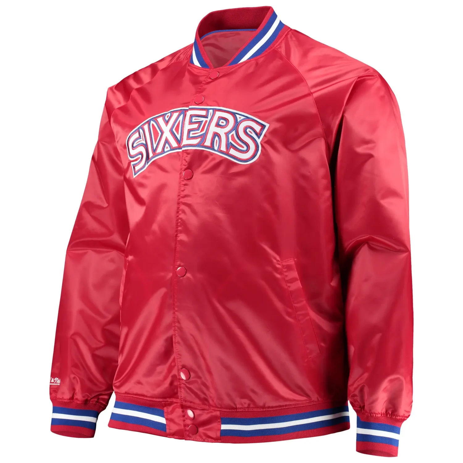 Philadelphia 76ers Big Tall Hardwood Classics Satin Varsity Jacket TeamJacketShop