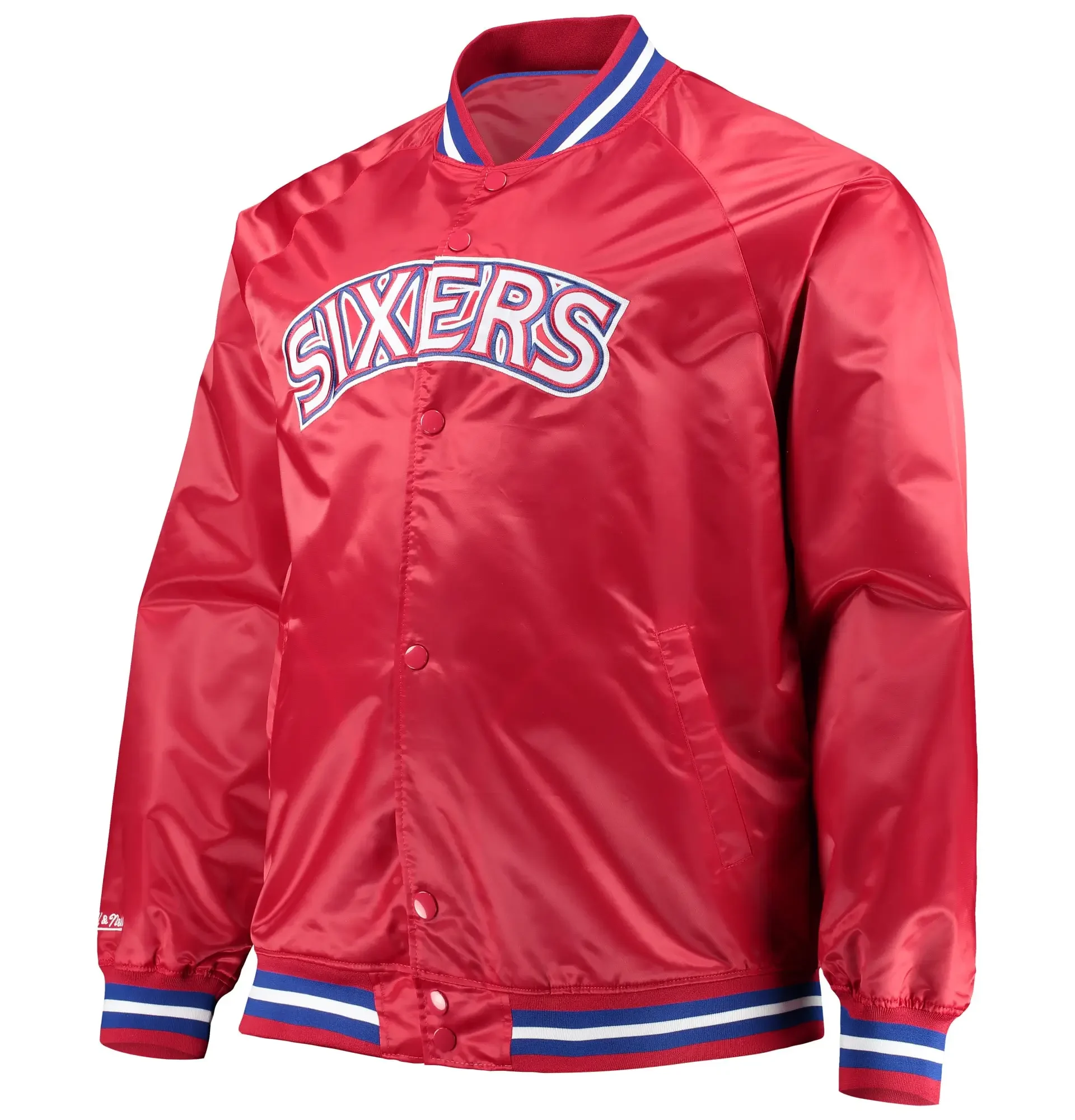 Philadelphia 76ers Big Tall Hardwood Classics Satin Varsity Jacket TeamJacketShop