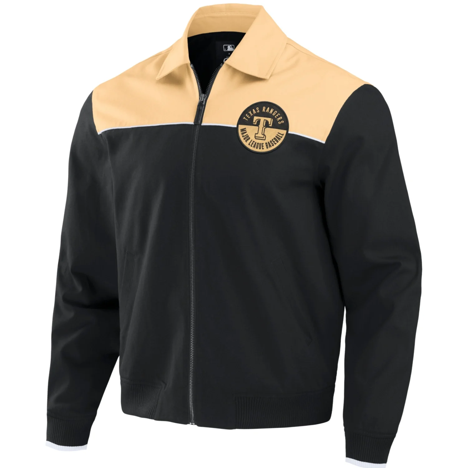 Texas Rangers Darius Rucker Full Zip Bomber Varsity Jacket Black Tan team jacket 1