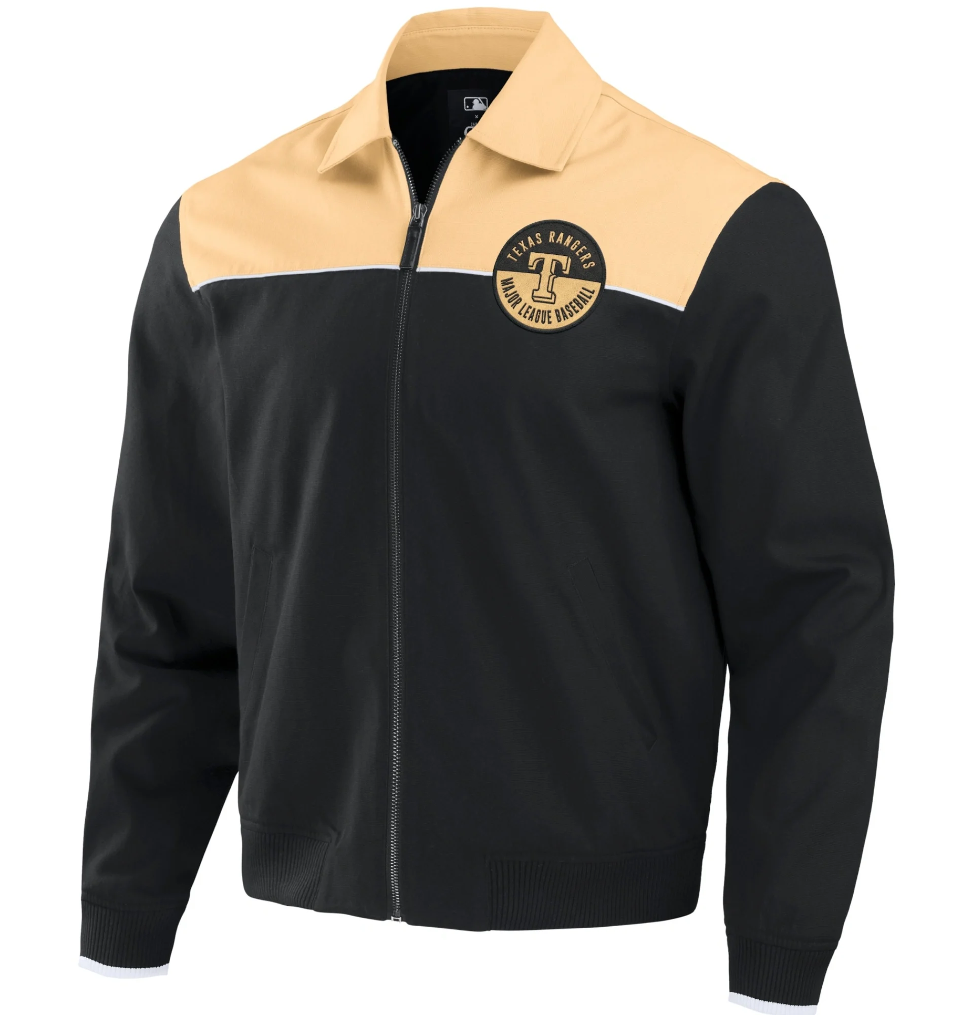 Texas Rangers Darius Rucker Full Zip Bomber Varsity Jacket Black Tan team jacket 1