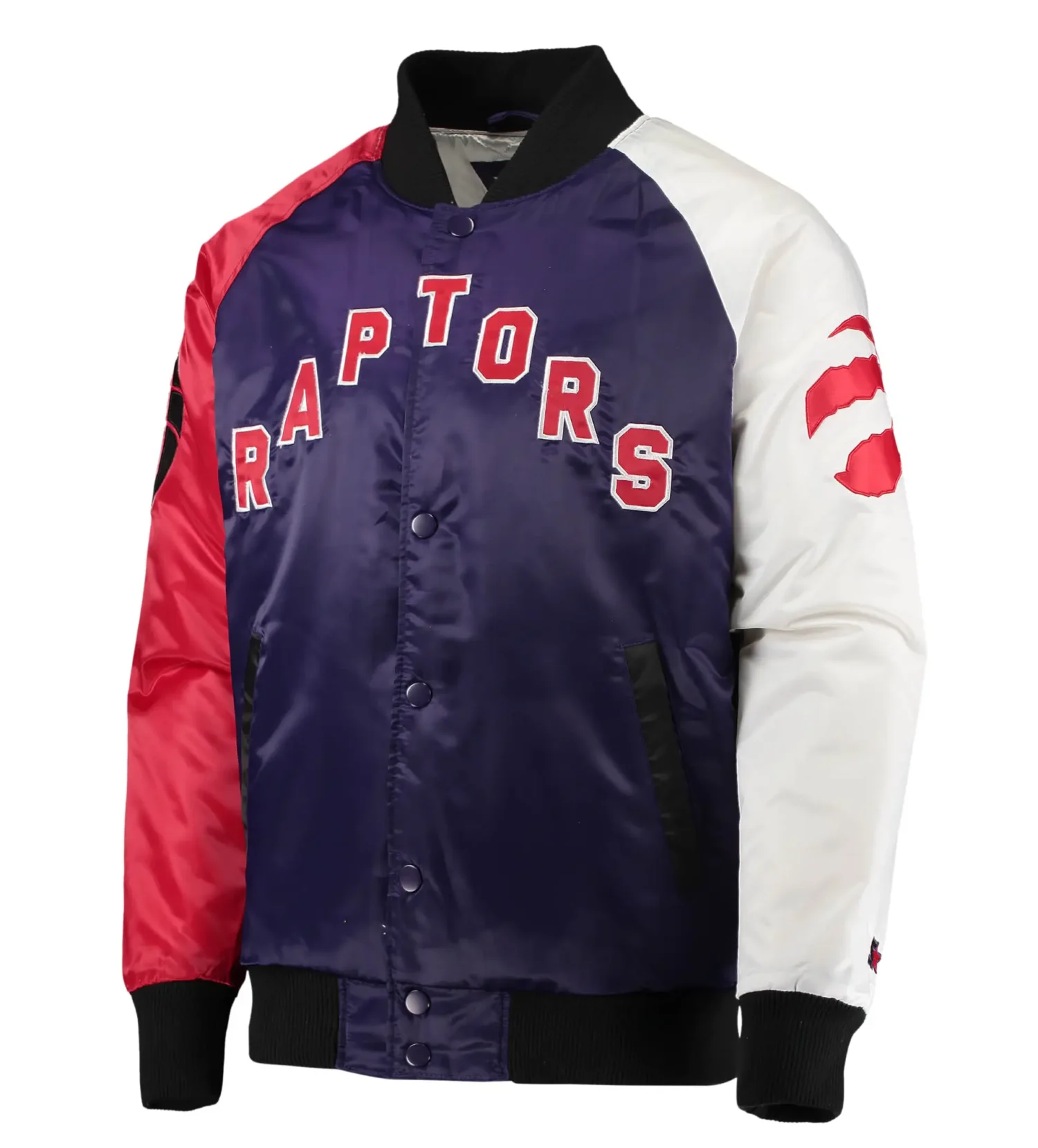 Toronto Raptors Starter PurpleRedWhite Tricolor Remix Raglan Varsity Jacket TeamJacketShop