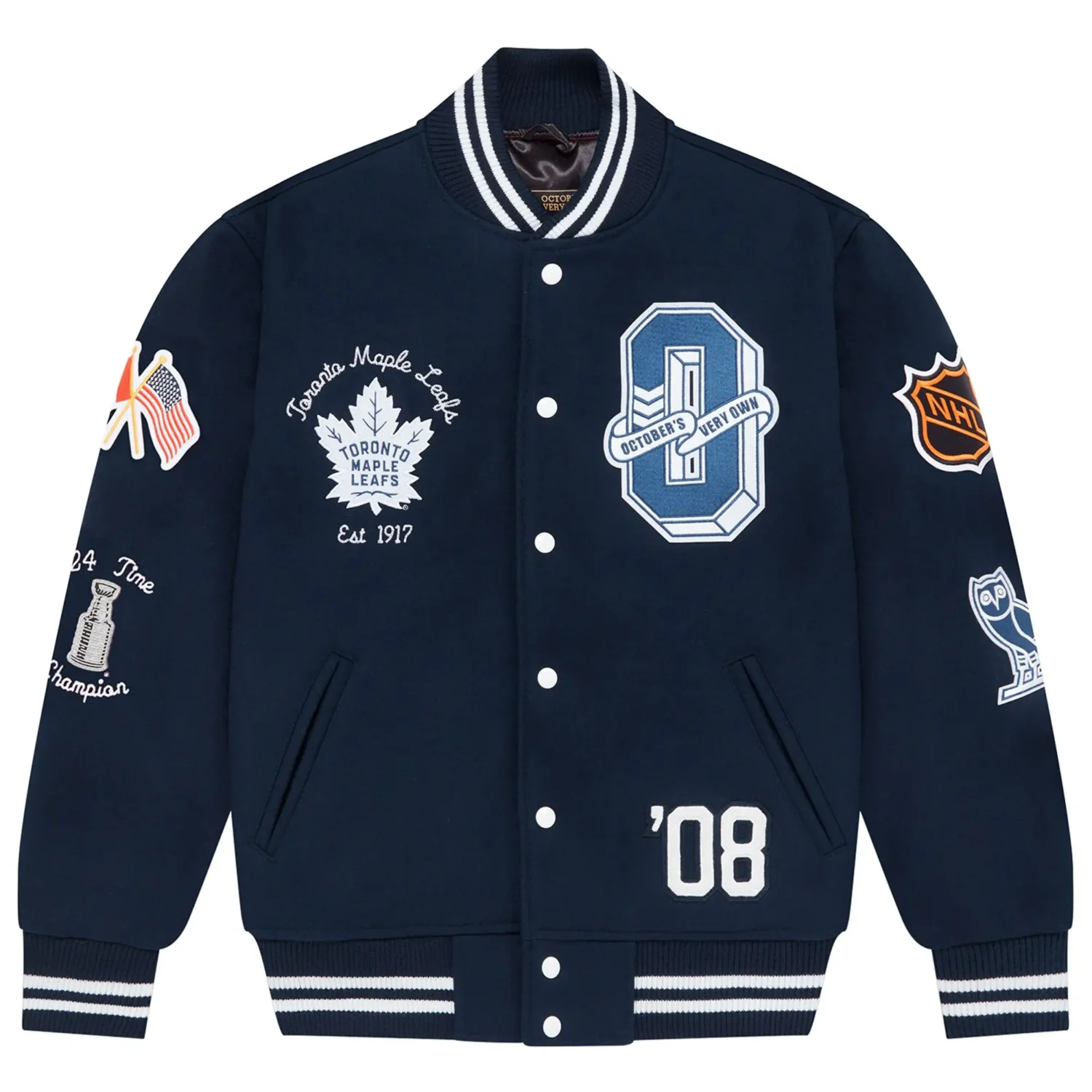 Toronto-Maple-Leafs-OVO-x-NHL-Blue-Full-Snap-Varsity-Jacket-TeamJacketShop