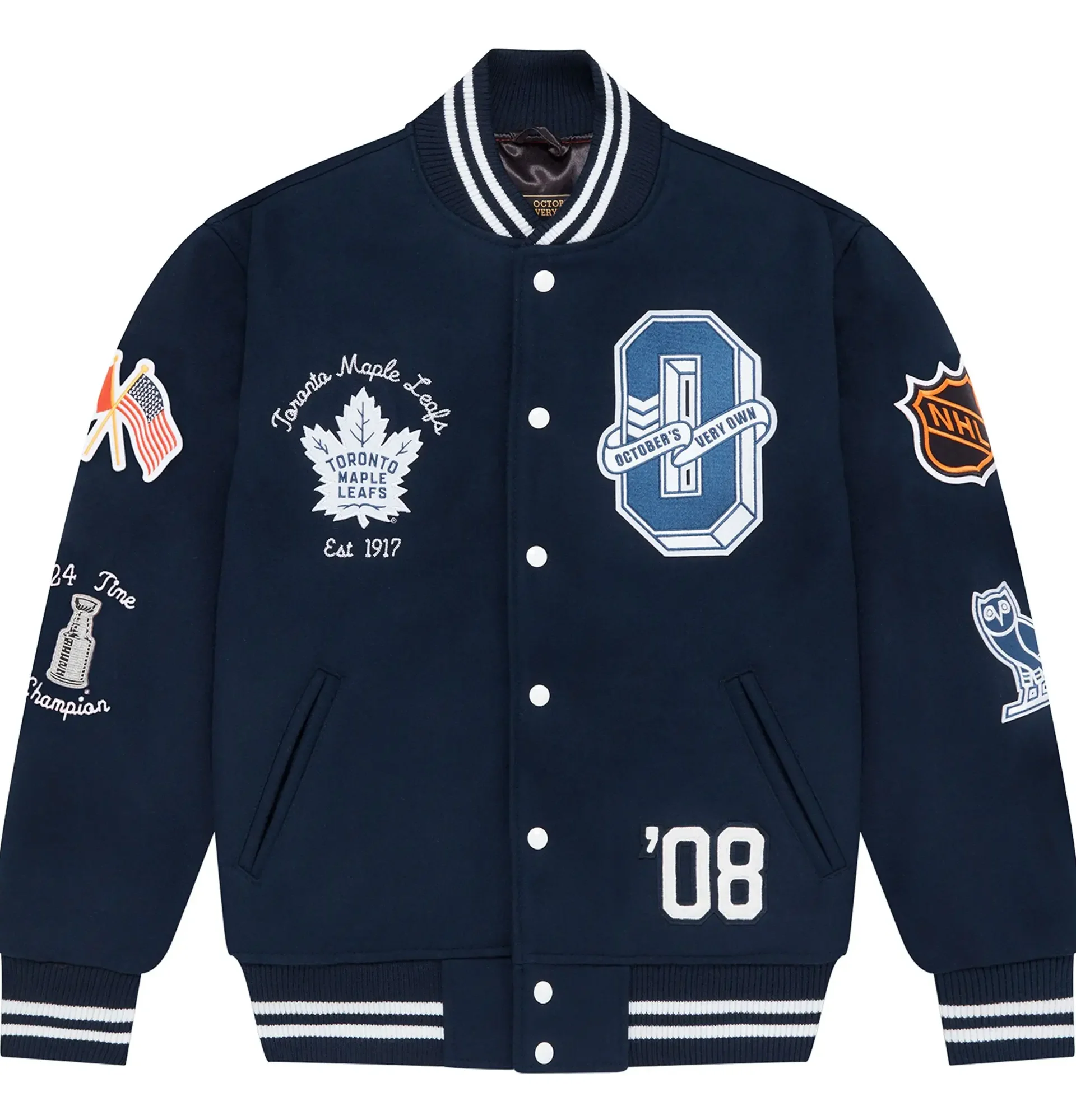 Toronto-Maple-Leafs-OVO-x-NHL-Blue-Full-Snap-Varsity-Jacket-TeamJacketShop