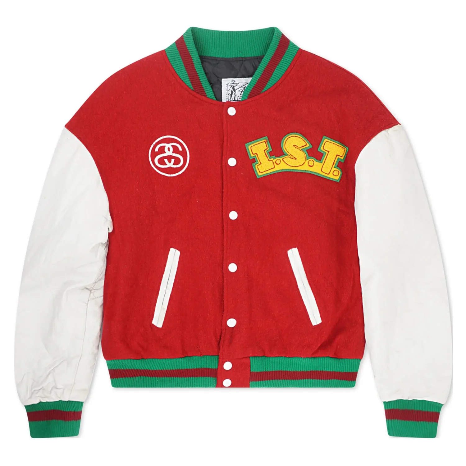 1990 Stussy International Tribe Wool Leather Red Varsity Jacket team jacket 1