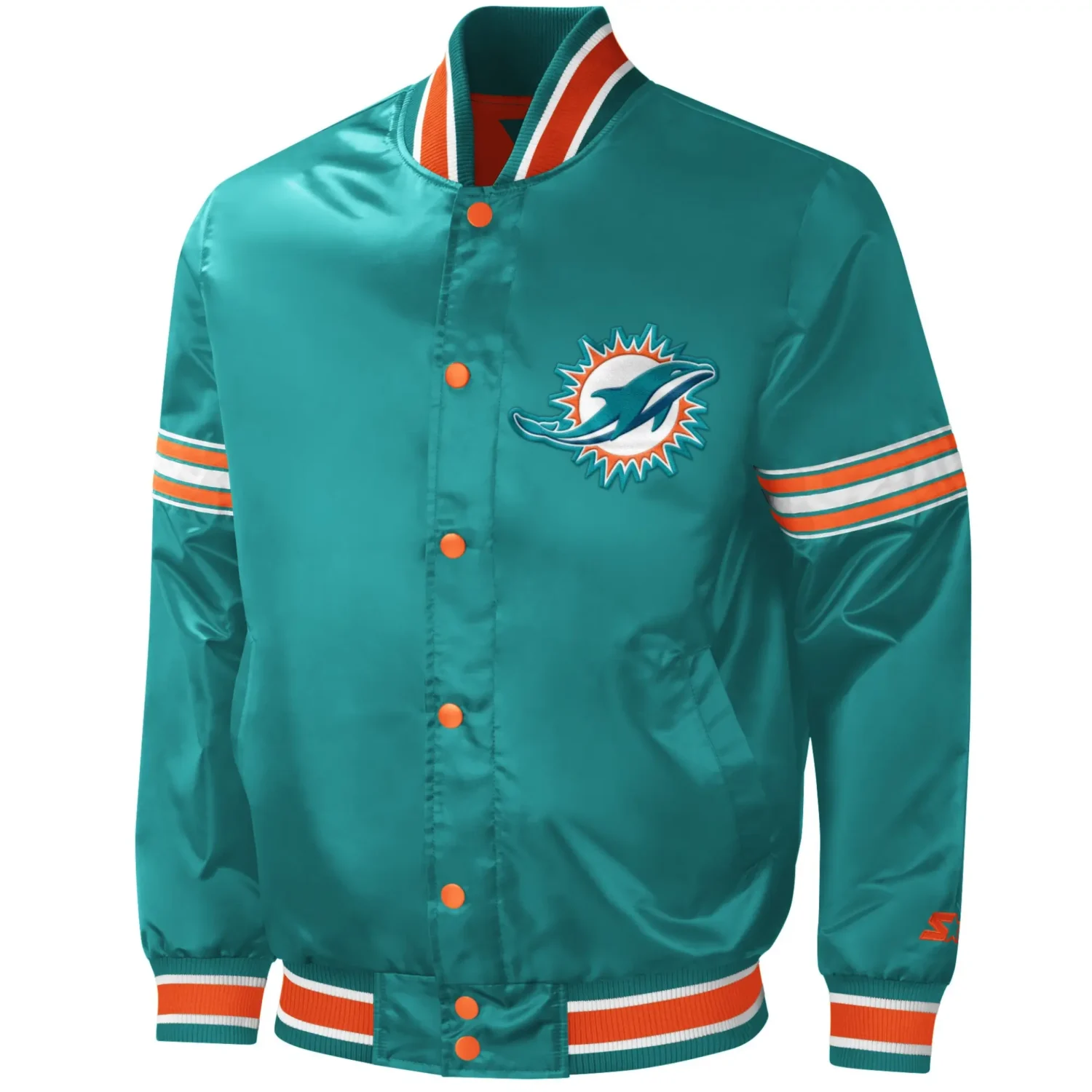 Miami Dolphins Classic Rib Satin Varsity Jacket TeamJacketShop