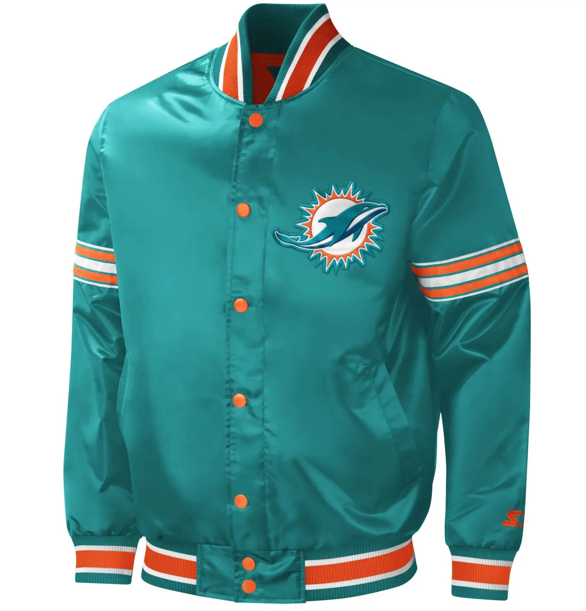 Miami Dolphins Classic Rib Satin Varsity Jacket TeamJacketShop