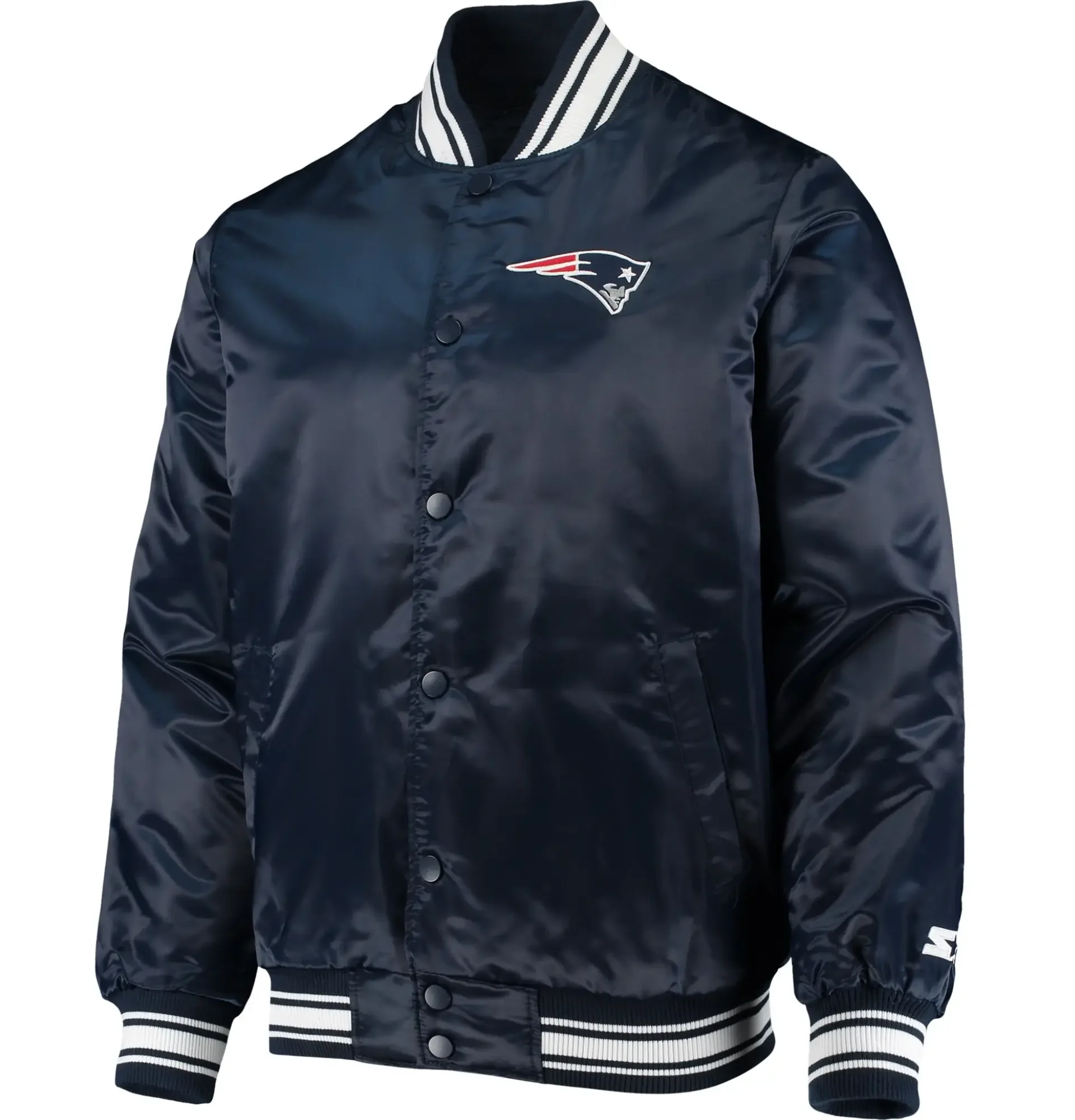 New England Patriots Classic Rib Satin Varsity Navy Jacket TeamJacketShop