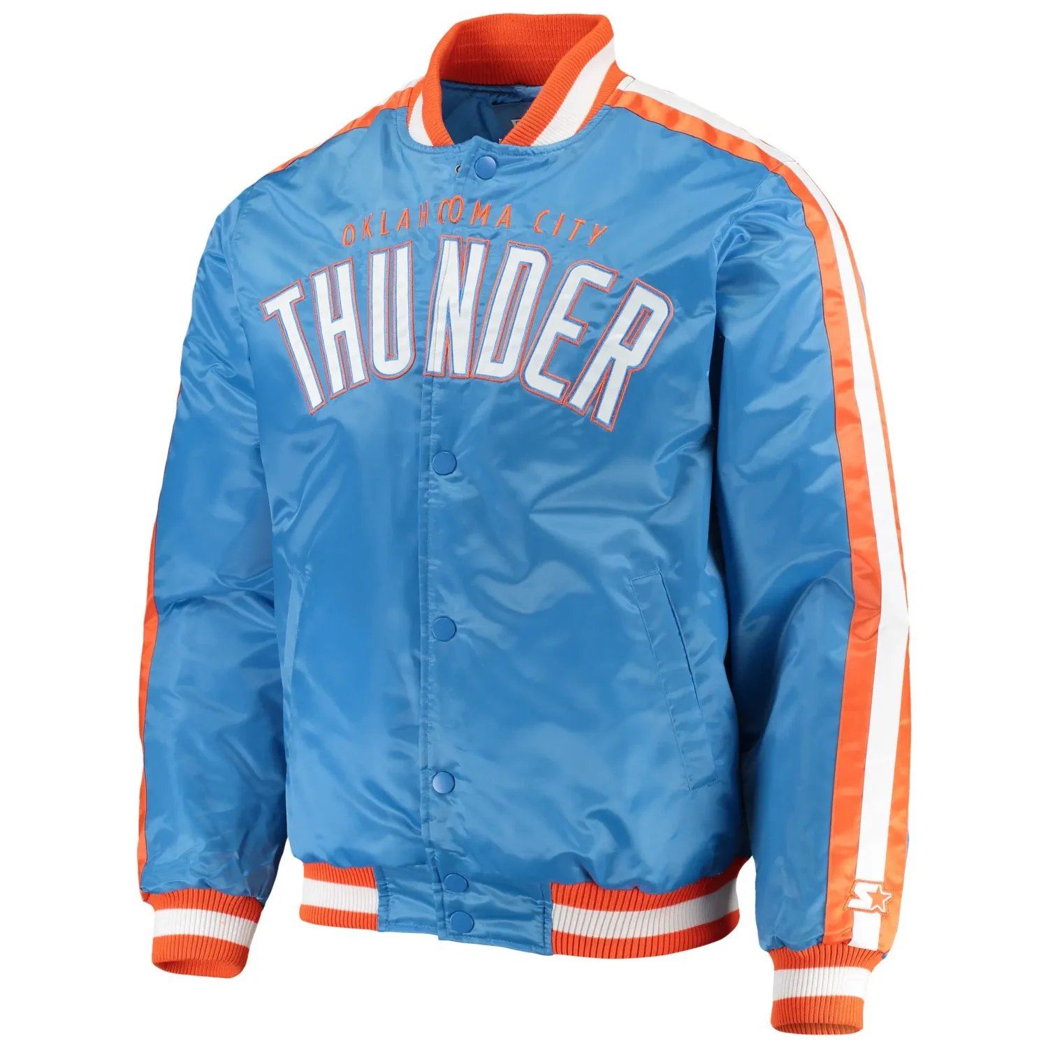 Oklahoma City Thunder Starter Blue The Offensive Satin Varsity Jacket team jacket 1