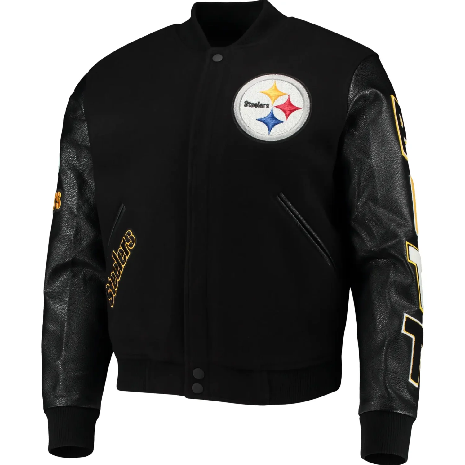 Pittsburgh Steelers Classic Rib Wool leather Varsity Jacket TeamJacketShop