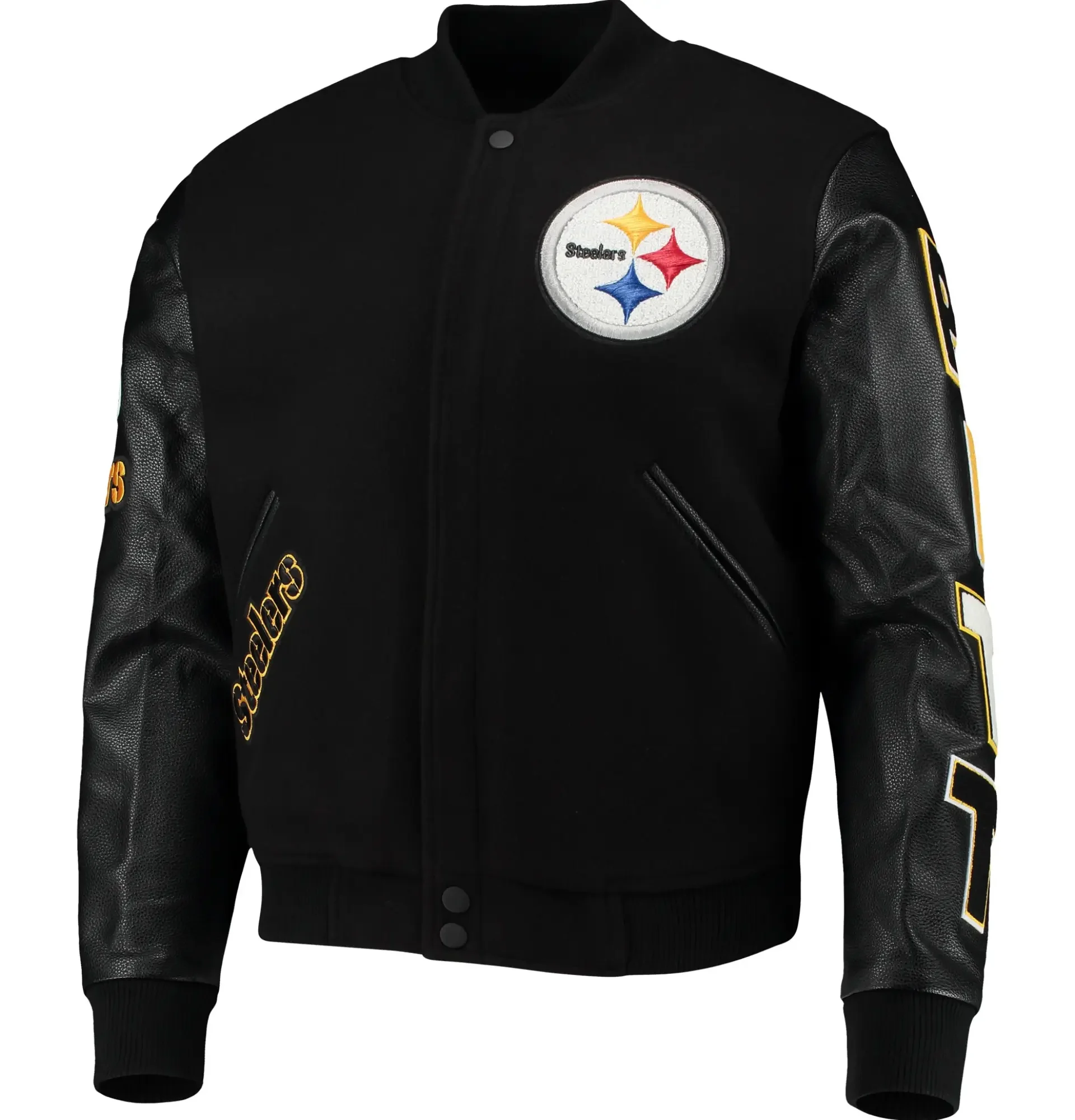 Pittsburgh Steelers Classic Rib Wool leather Varsity Jacket TeamJacketShop