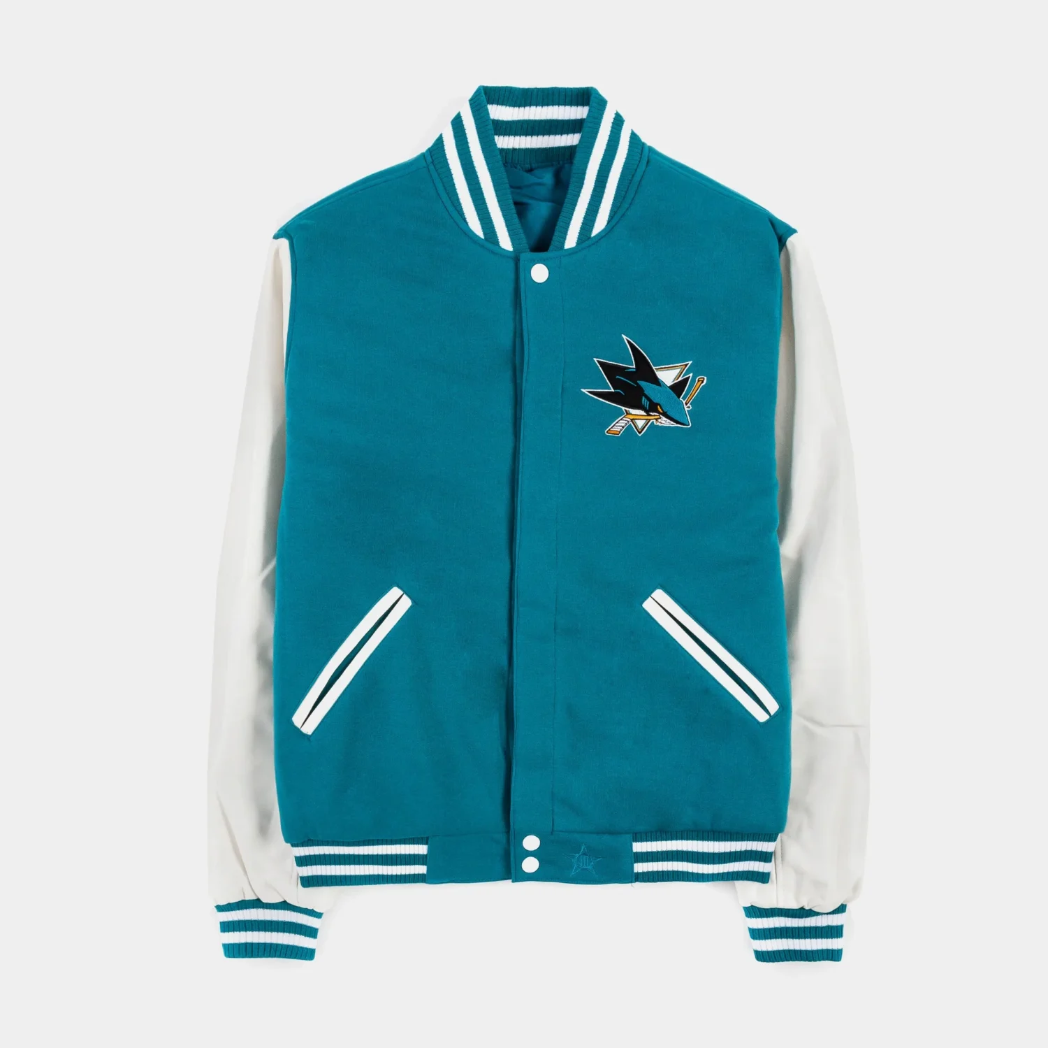 San-Jose-Sharks-Reversible-Teal-White-Letterman-Varsity-Jacket-TeamJacketShop