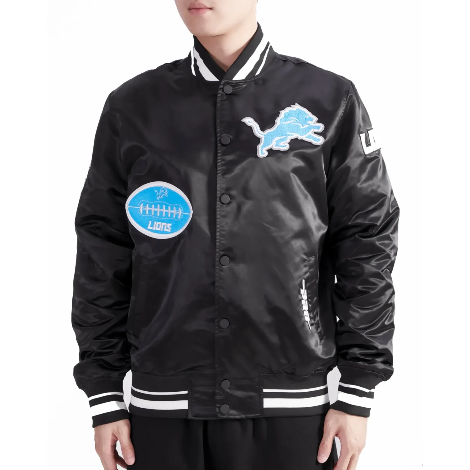 Detroit Lions Old English Mens Rib Satin Jacket Black scaled 1