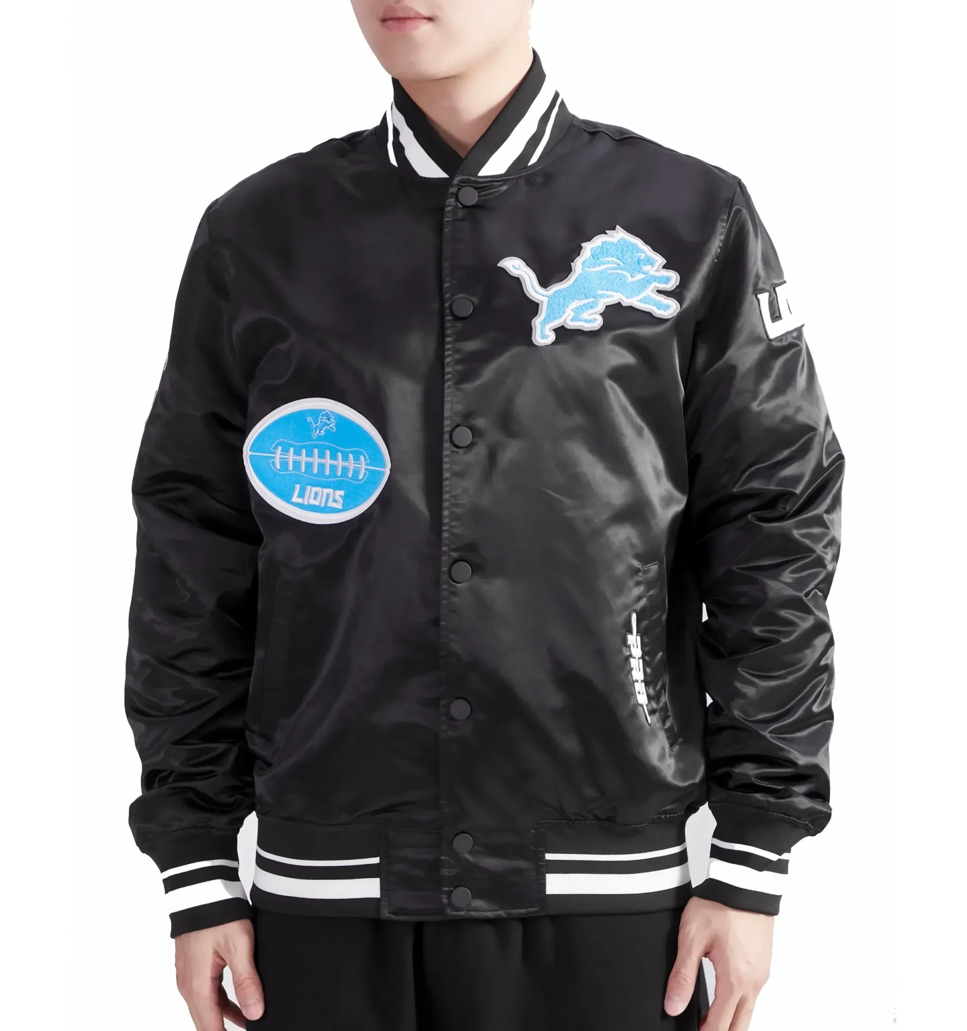 Detroit Lions Old English Mens Rib Satin Jacket Black scaled 1