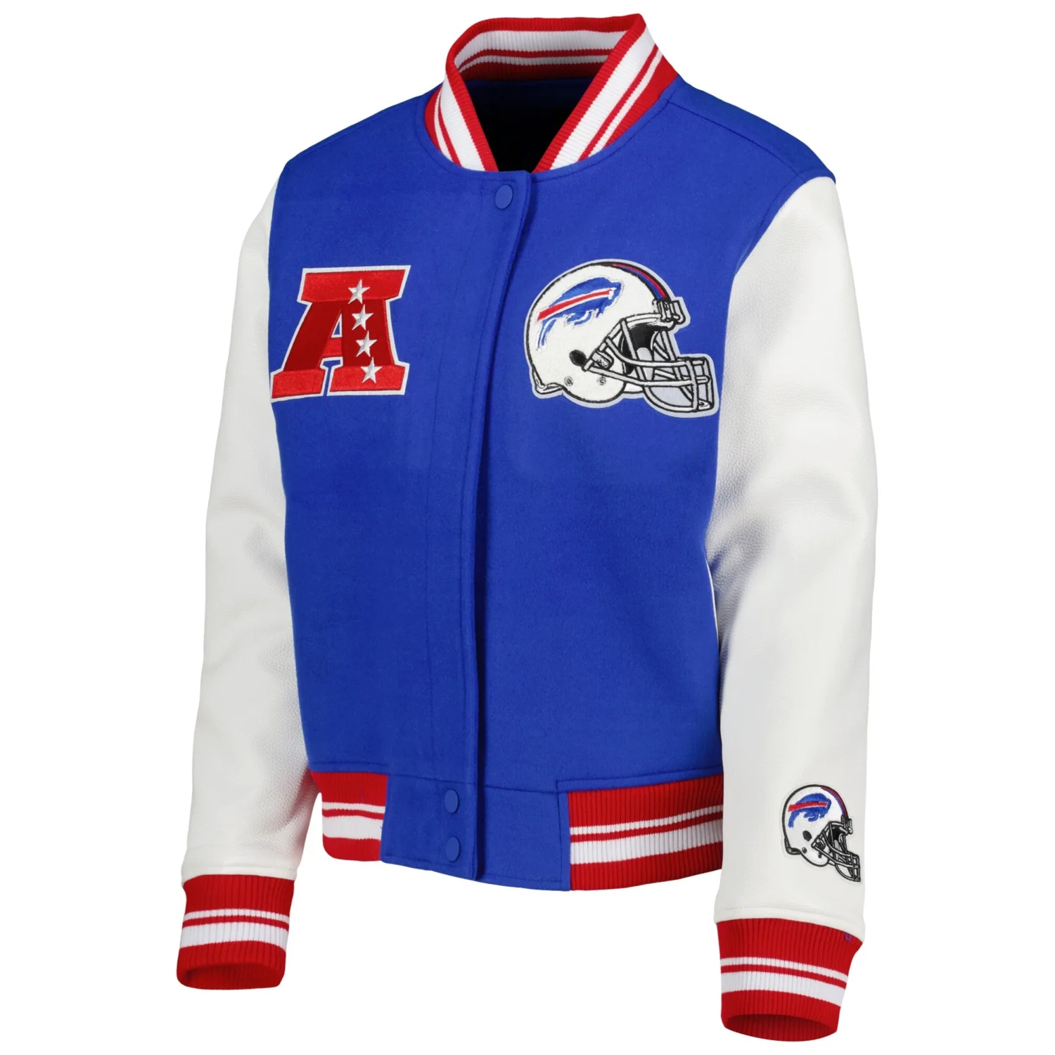 Womens Buffalo Bills Pro Standard Mash Up Blue And White Varsity Jacket 1