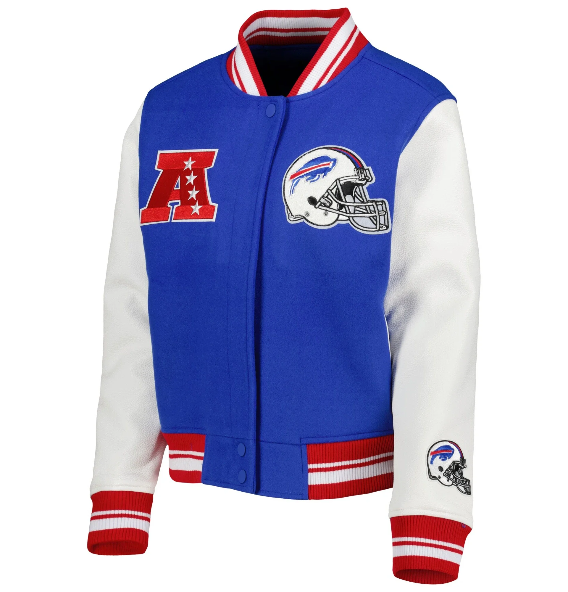 Womens Buffalo Bills Pro Standard Mash Up Blue And White Varsity Jacket 1