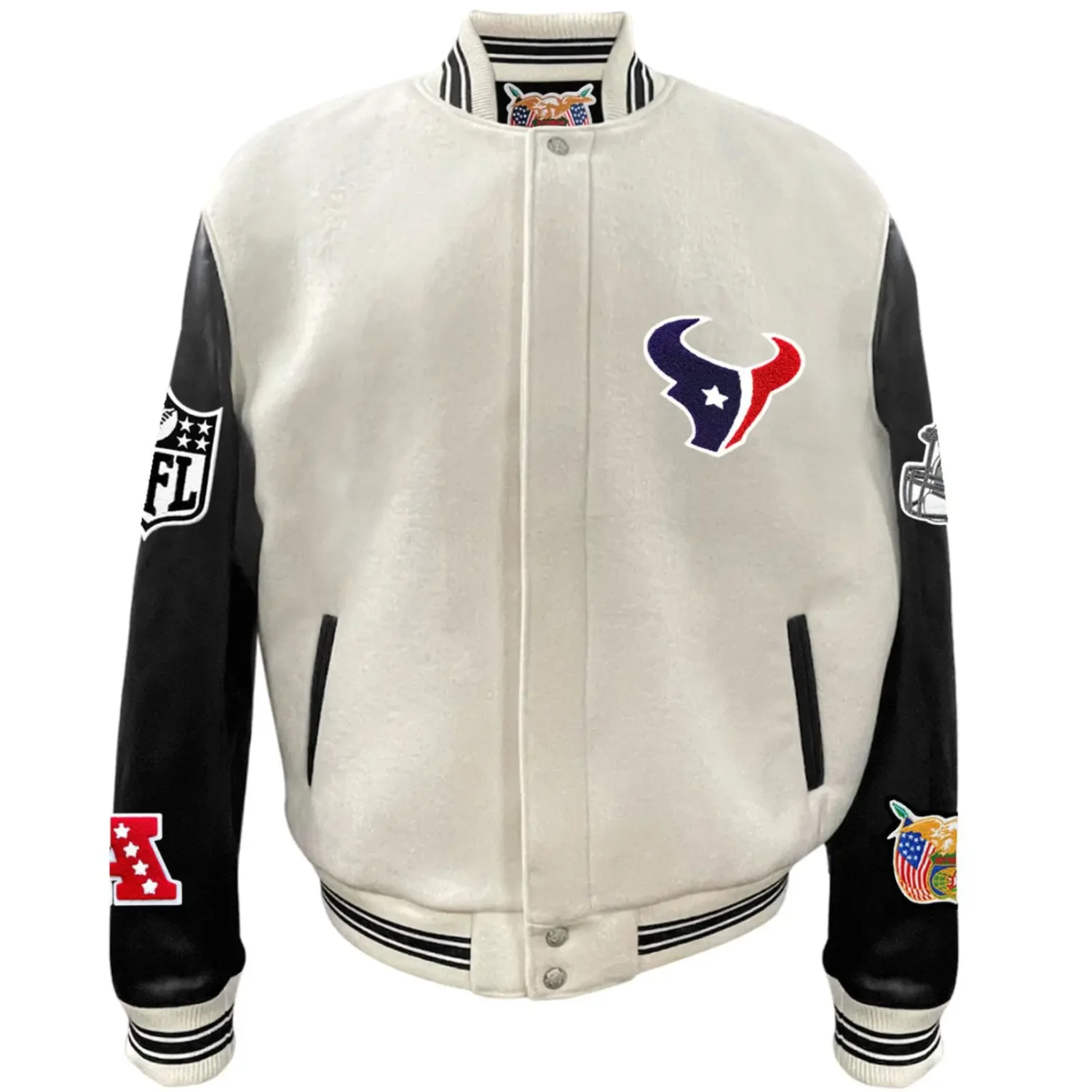 Houston Texans Jeff Hamilton Classic Rib Wool Leather Varsity Jacket svj (2)