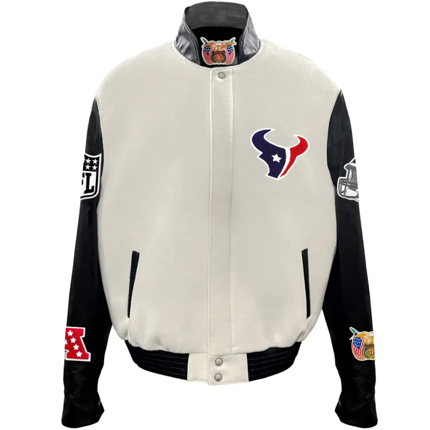 Houston Texans Jeff Hamilton Wool Leather Full Snap Varsity Jacket svj (1)