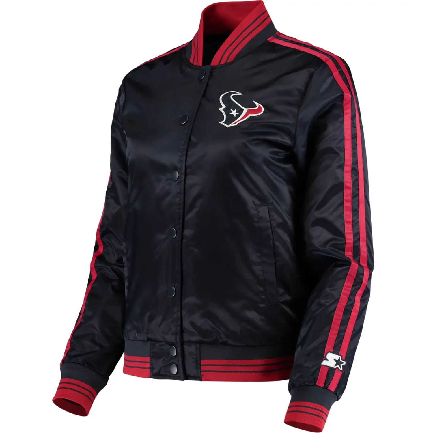 Houston Texans Starter Navy Satin Varsity Jacket Red Stripe svj (3)