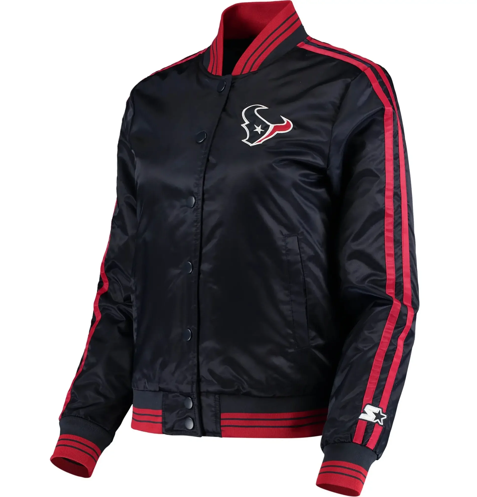 Houston Texans Starter Navy Satin Varsity Jacket Red Stripe svj (3)