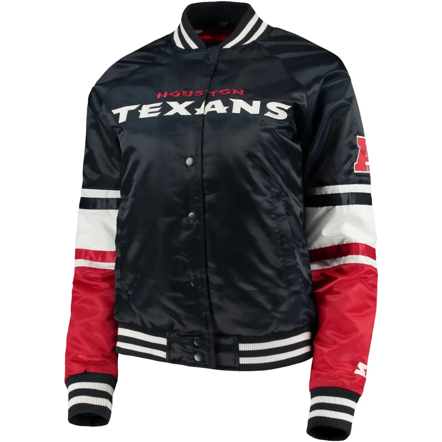 Houston Texans Starter Navy Victory Cheer Raglan Varsity Jacket svj (4)