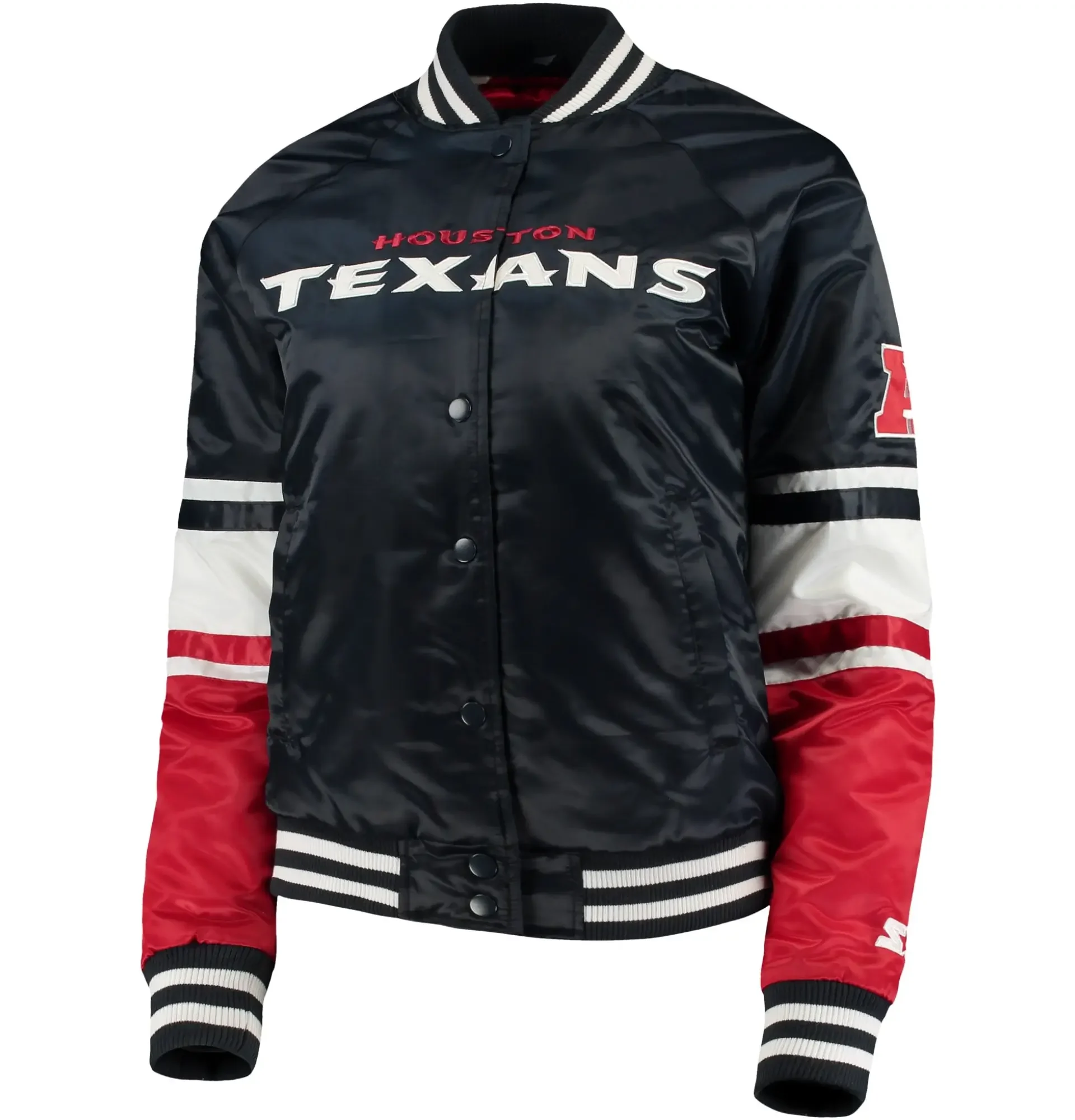 Houston Texans Starter Navy Victory Cheer Raglan Varsity Jacket svj (4)
