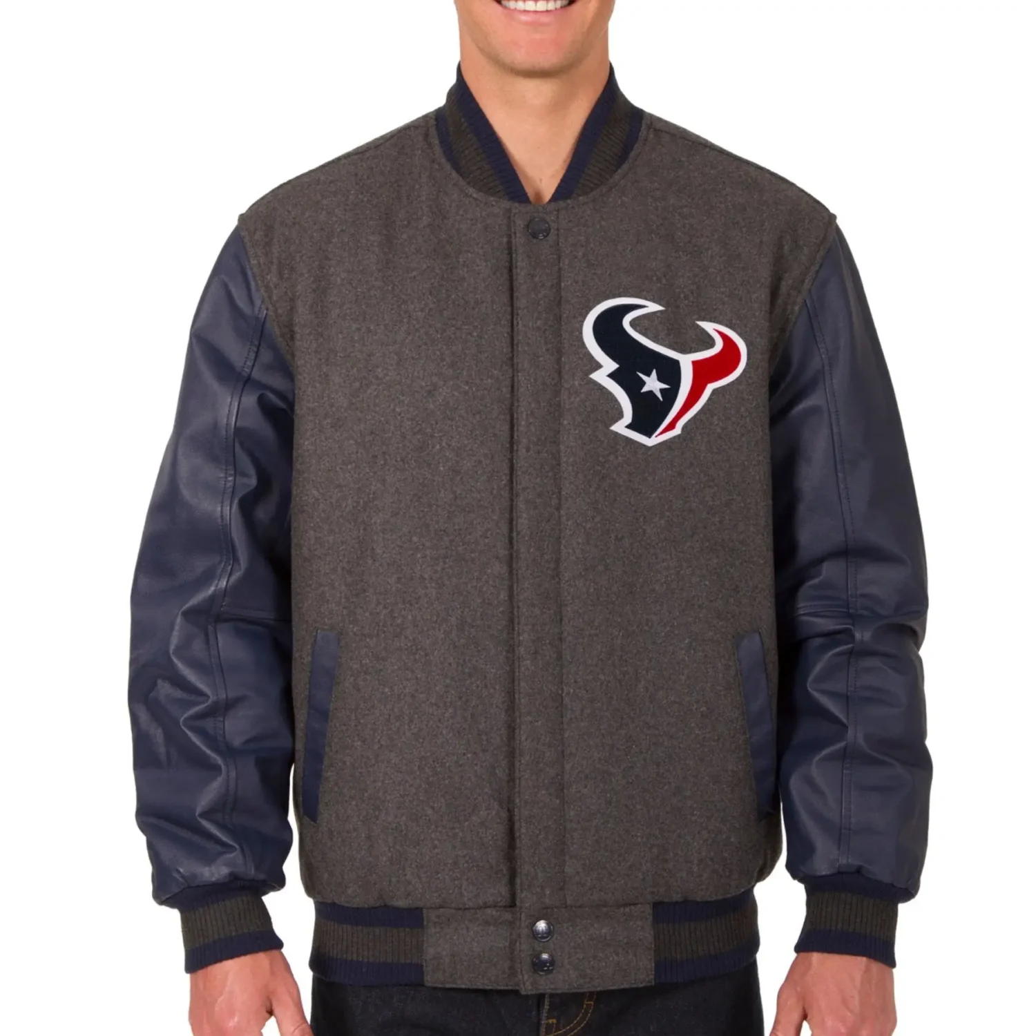 Houston Texans Wool Leather Varsity Jacket Charcoal Navy svj (2)
