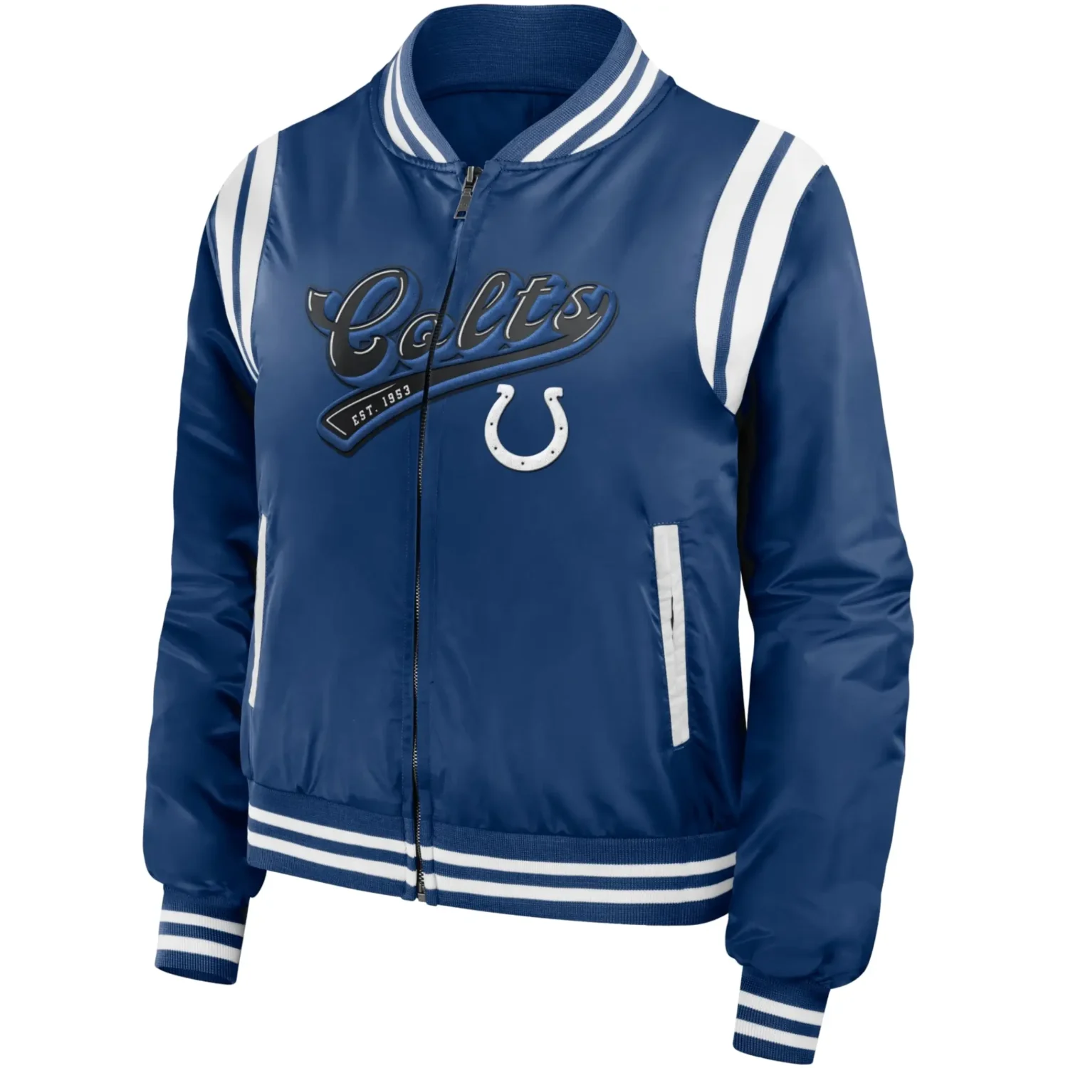Indianapolis Colts Satin Varsity Zipper Jacket Royal Blue svj (1)
