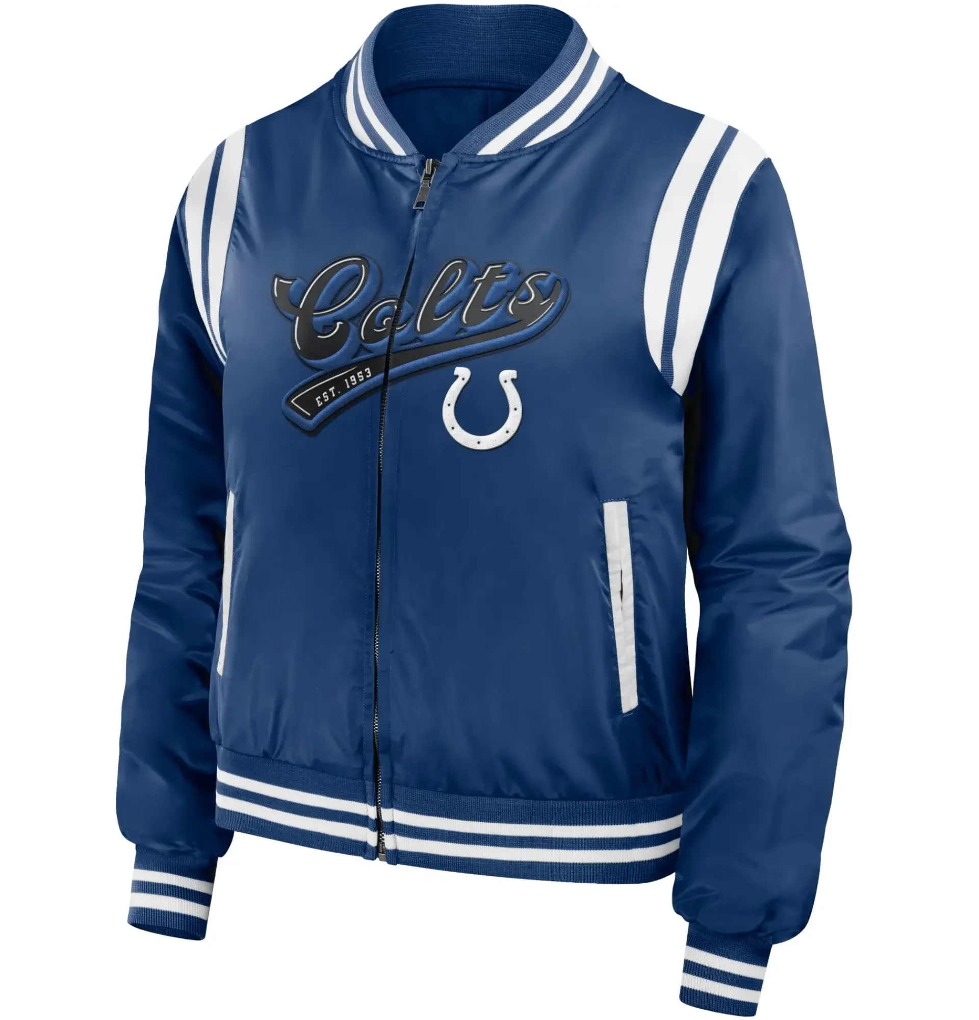 Indianapolis Colts Satin Varsity Zipper Jacket Royal Blue svj (1)
