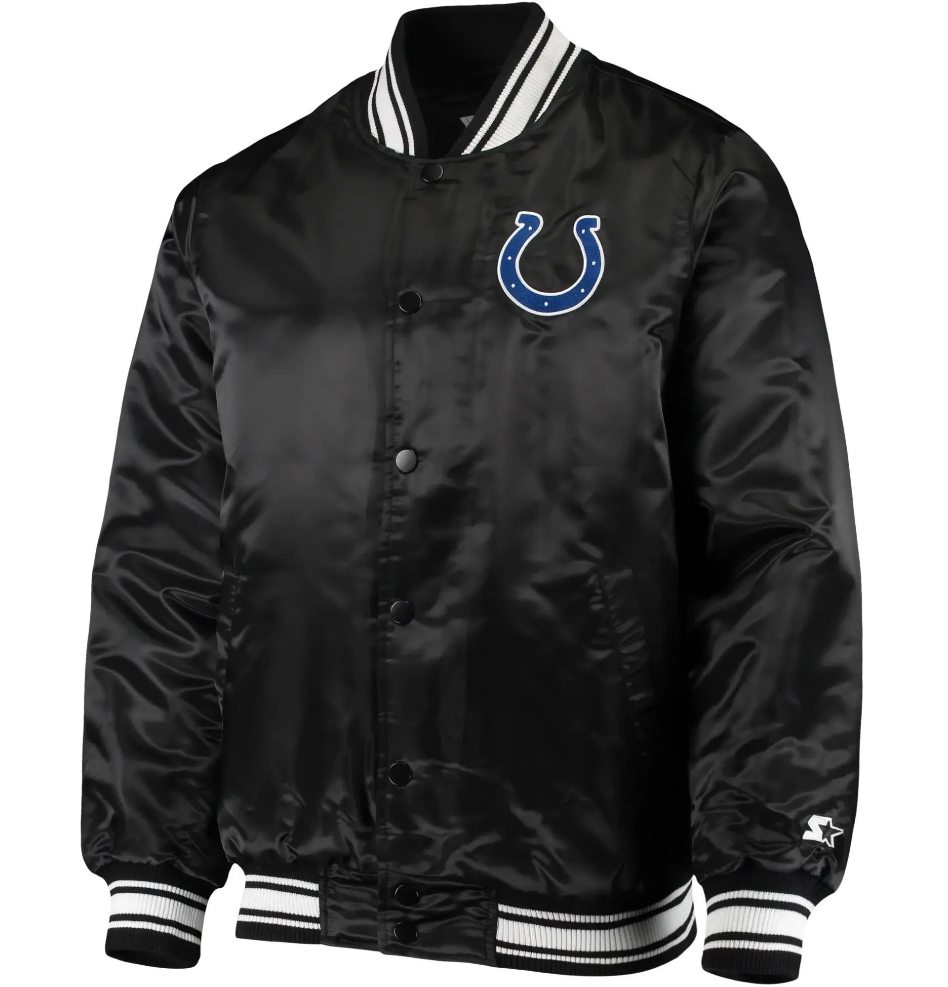 Indianapolis Colts Starter Locker Room Satin Varsity Black Jacket svj (1)