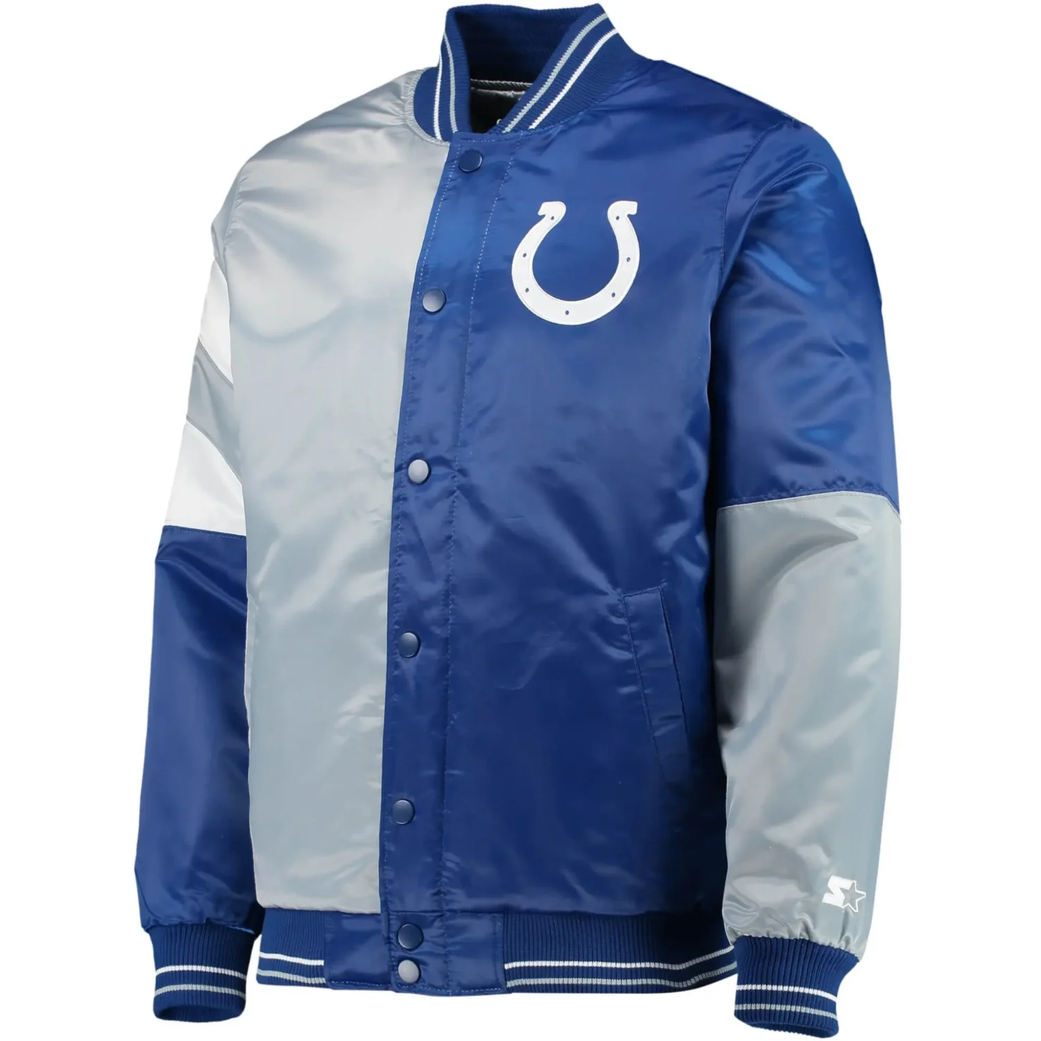 Indianapolis Colts Starter Satin Varsity Jacket Royal Gray svj (1)