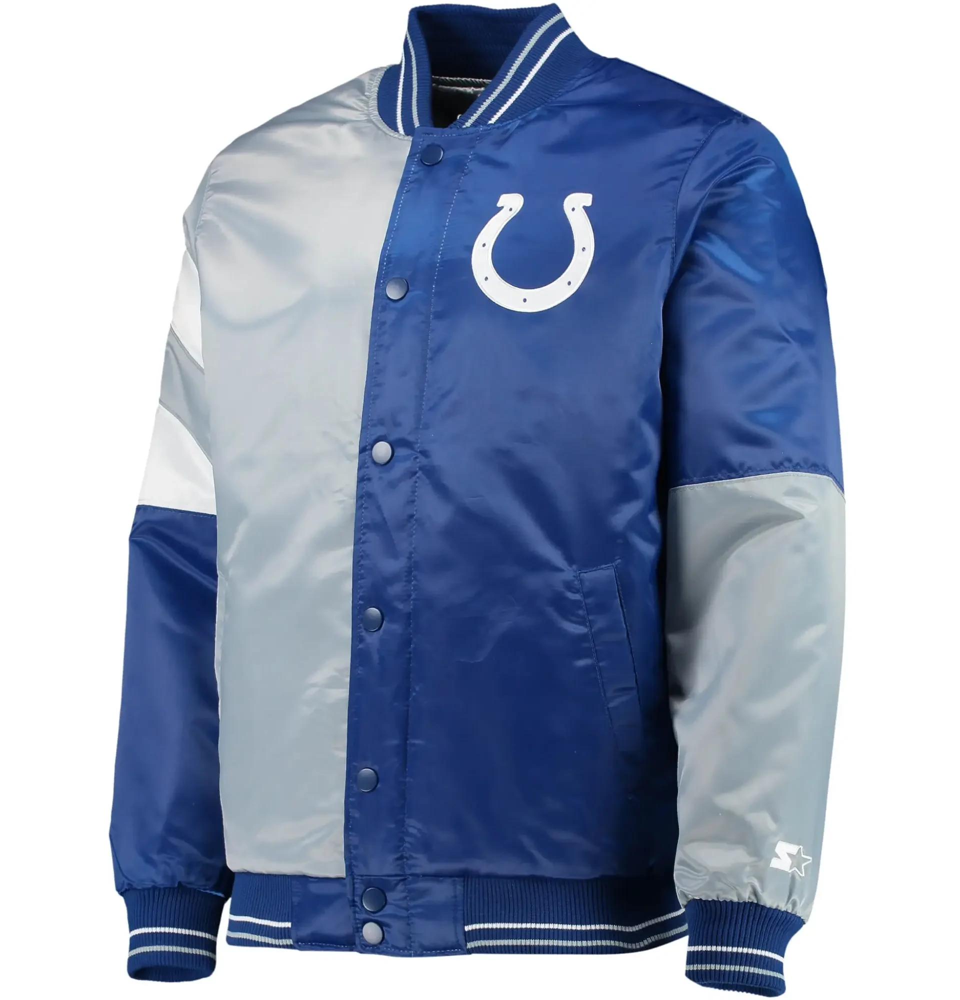 Indianapolis Colts Starter Satin Varsity Jacket Royal Gray svj (1)