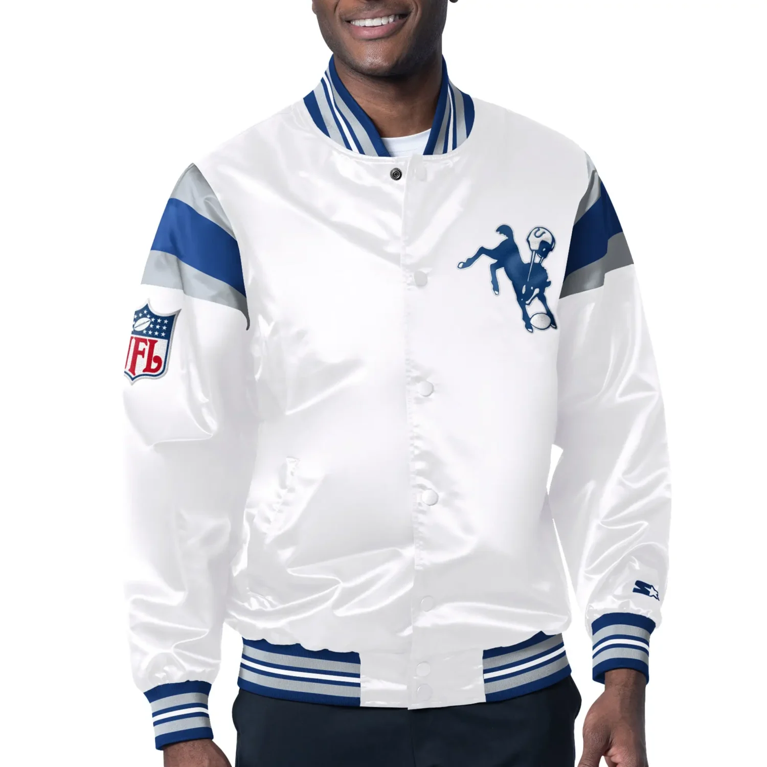 Indianapolis Colts Starter Vintage Satin Varsity White Jacket svj (2)