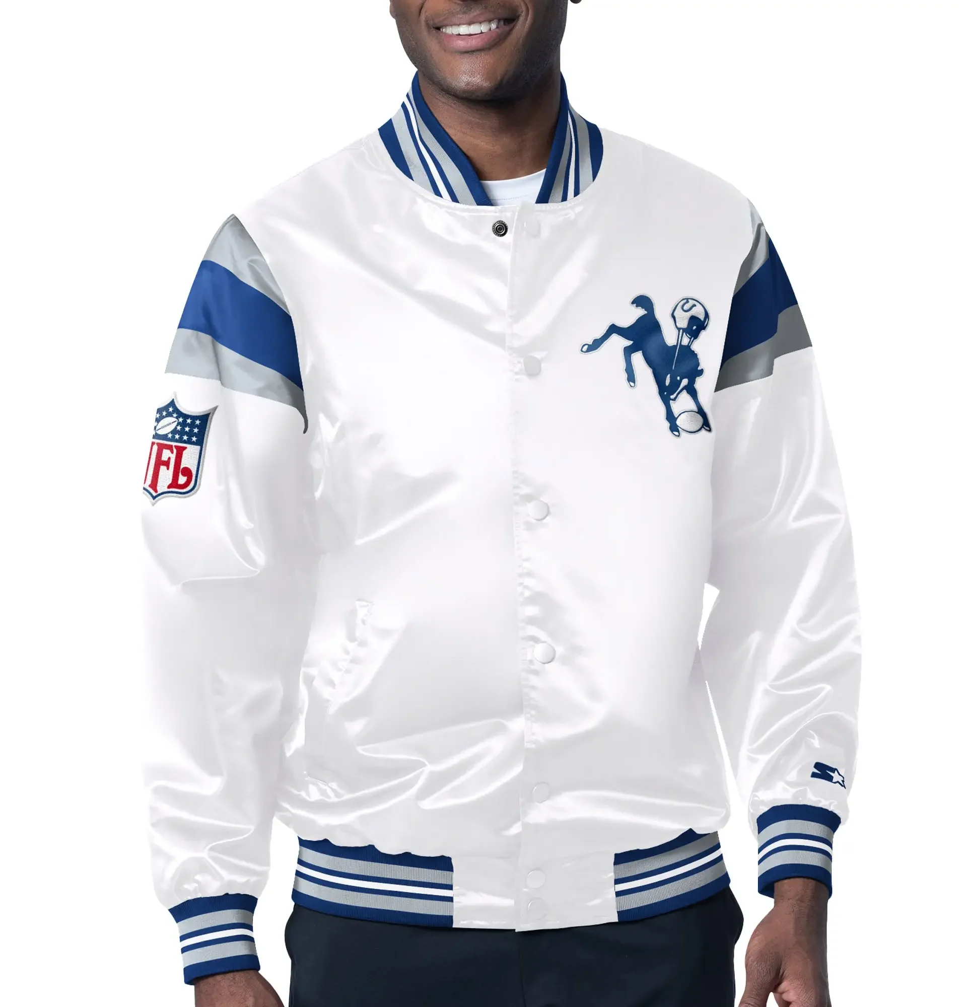 Indianapolis Colts Starter Vintage Satin Varsity White Jacket svj (2)