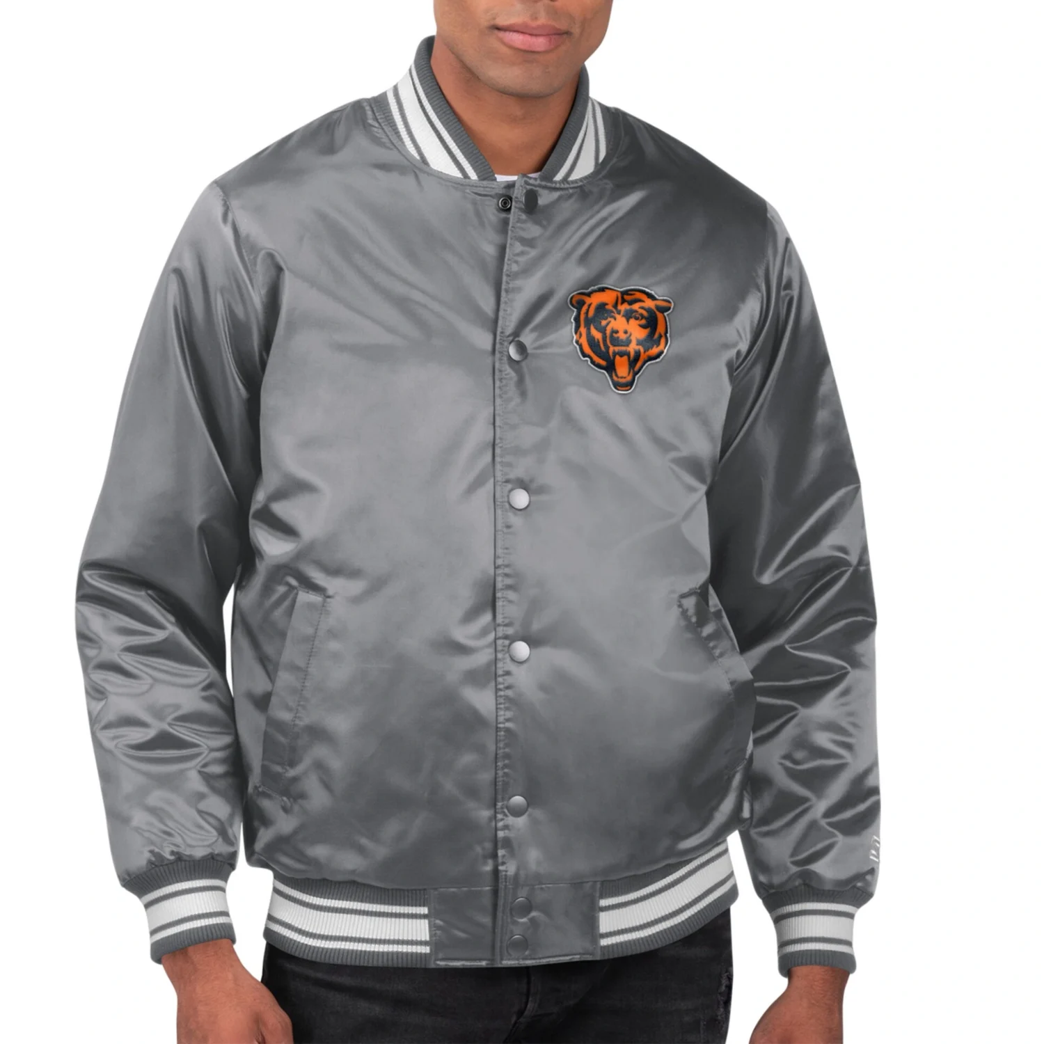 Chicago Bears Locker Room Satin Varsity Jacket Gray svj (2)