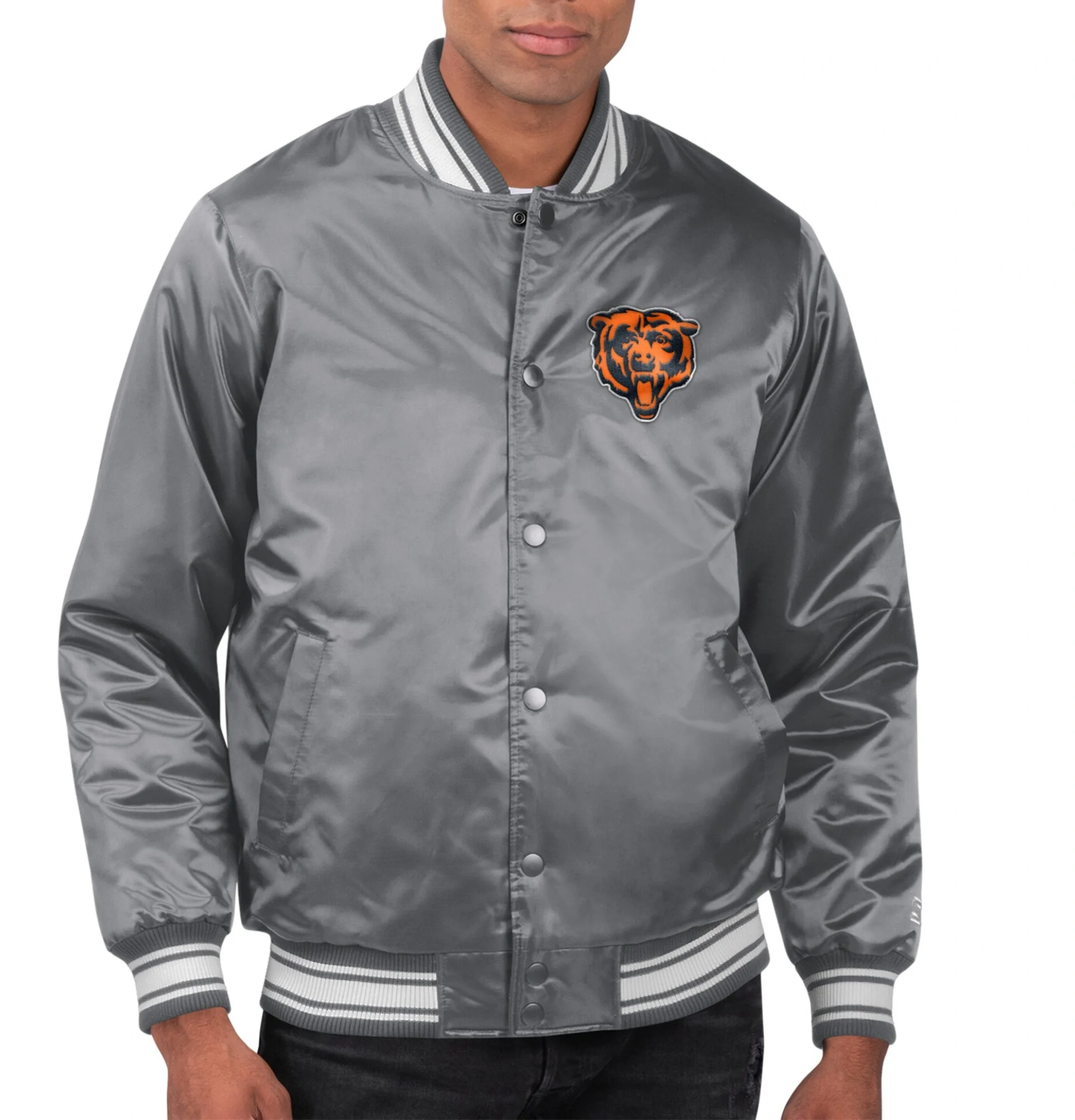 Chicago Bears Locker Room Satin Varsity Jacket Gray svj (2)
