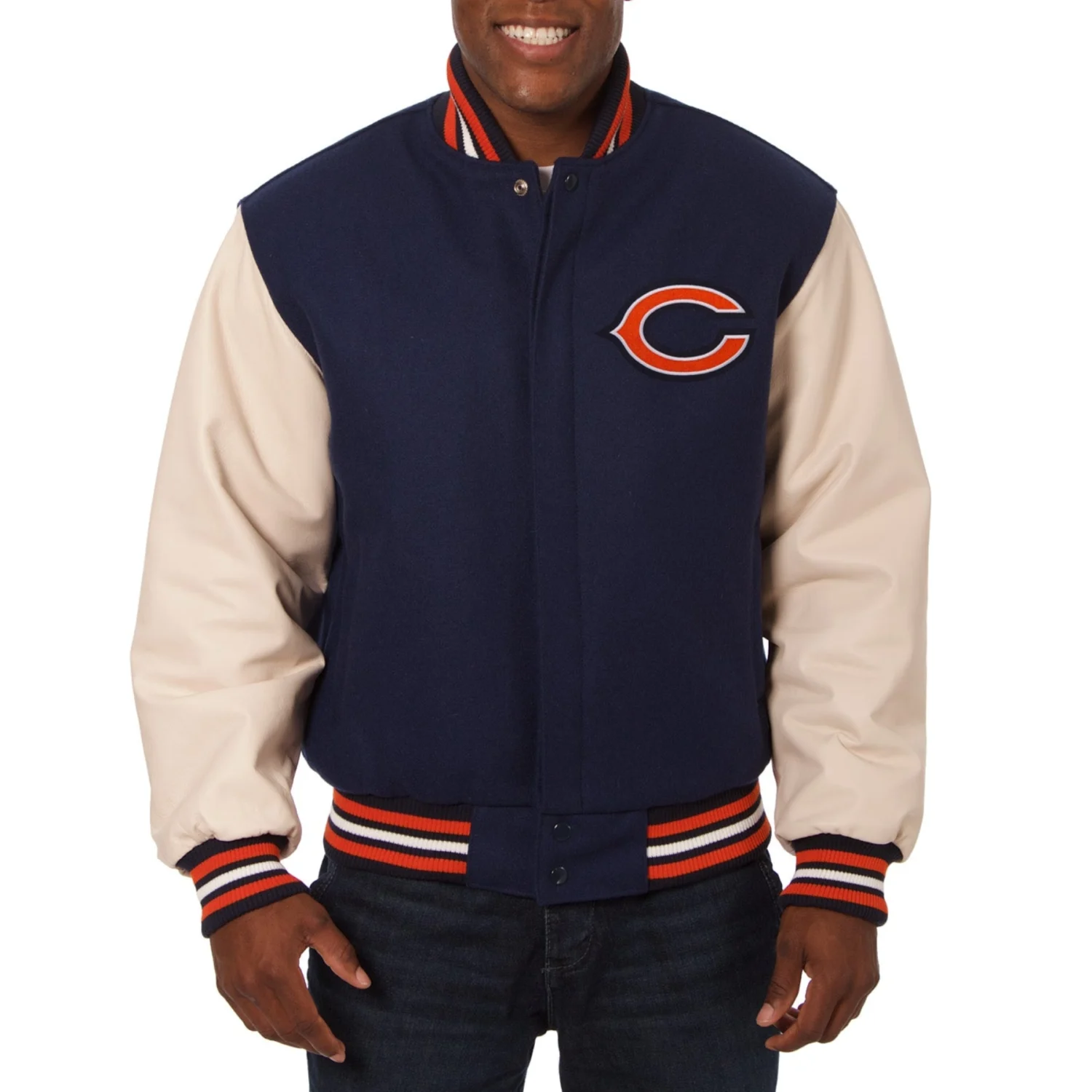 Chicago Bears Two Tone Wool Leather Varsity Jacket Navy Cream svj (2)