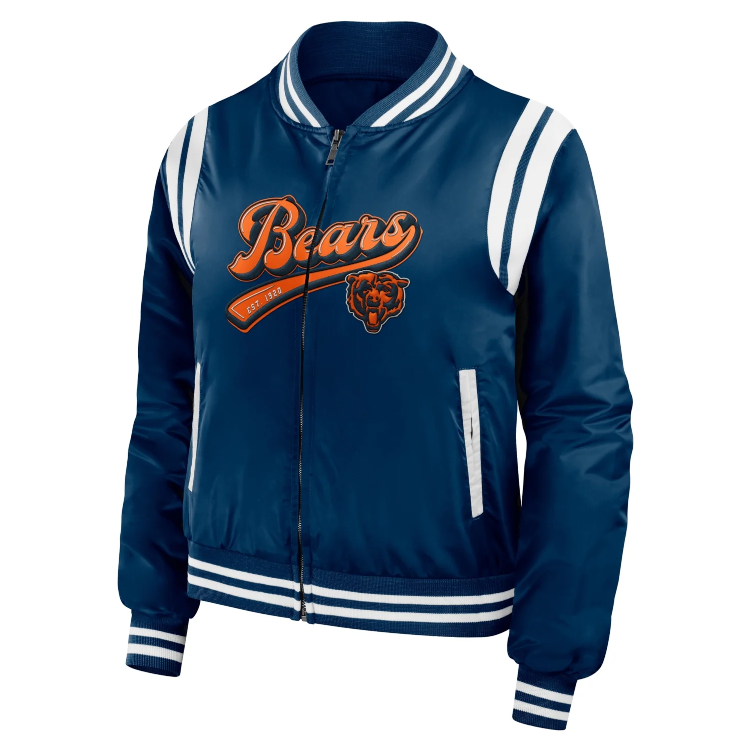 Chicago Bears Womens Full Zip Bomber Varsity Jacket Navy svj (3)
