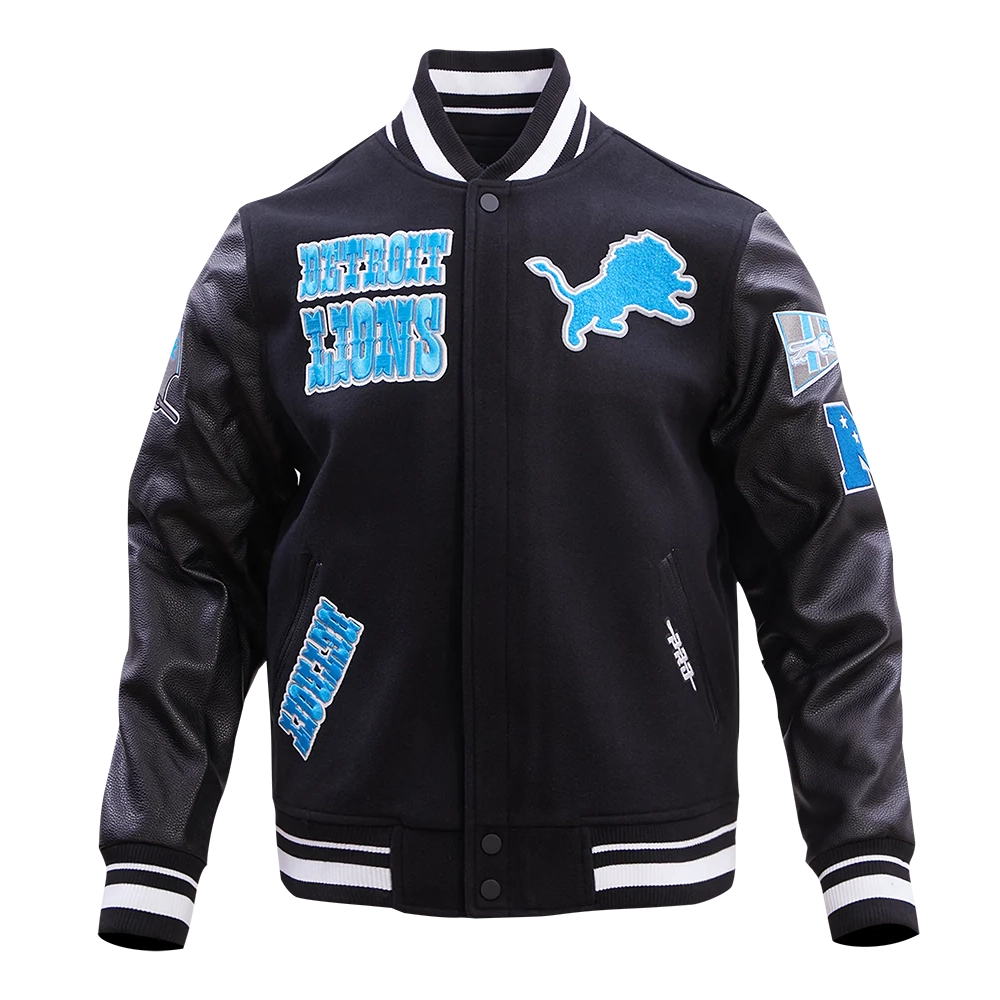 Detroit Lions Pro Standard Retro Classic Black Wool And Leather Varsity svj (9)