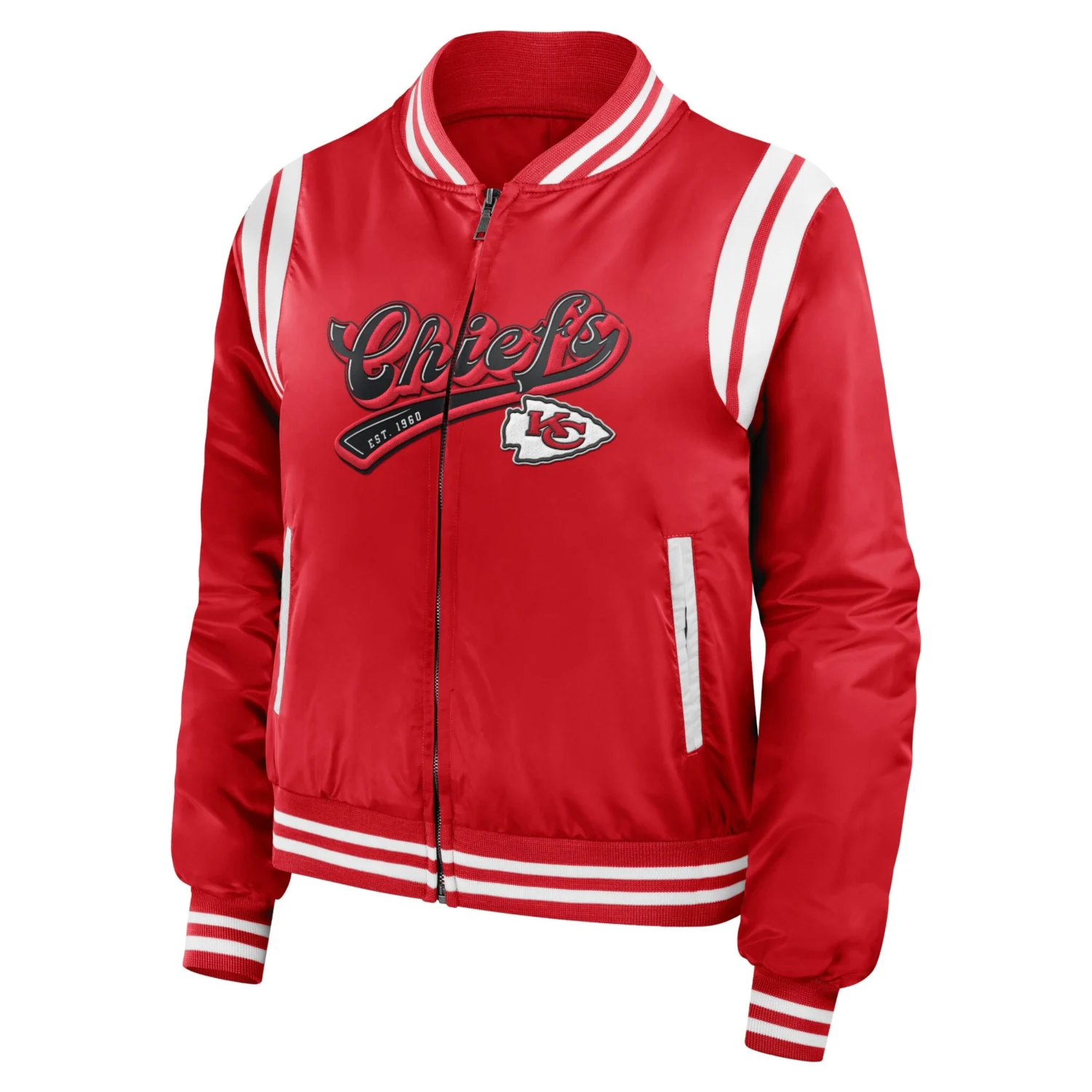 Kansas City Chiefs Womens Full Zip Bomber Varsity Jacket Red svj (2)