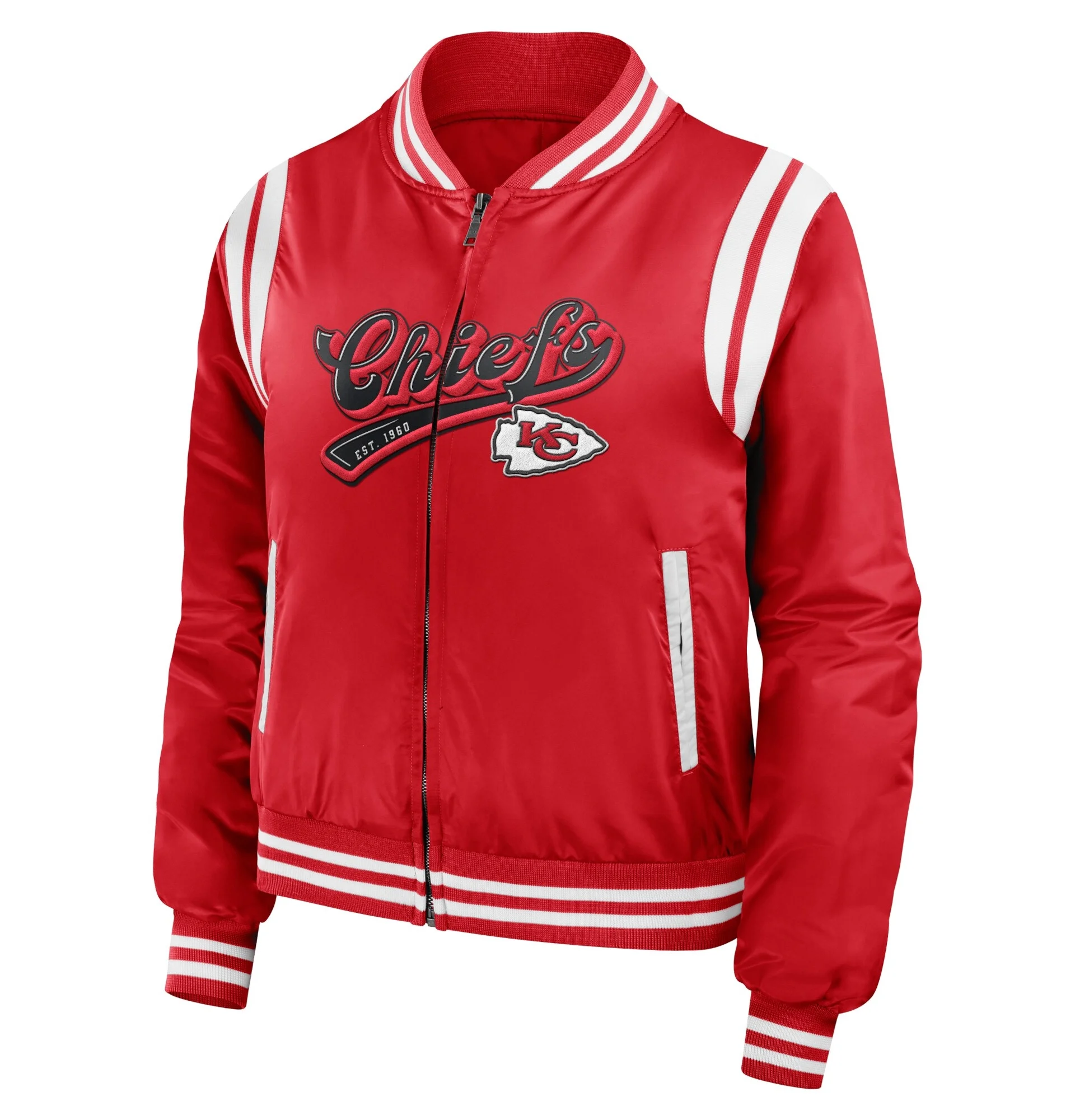 Kansas City Chiefs Womens Full Zip Bomber Varsity Jacket Red svj (2)