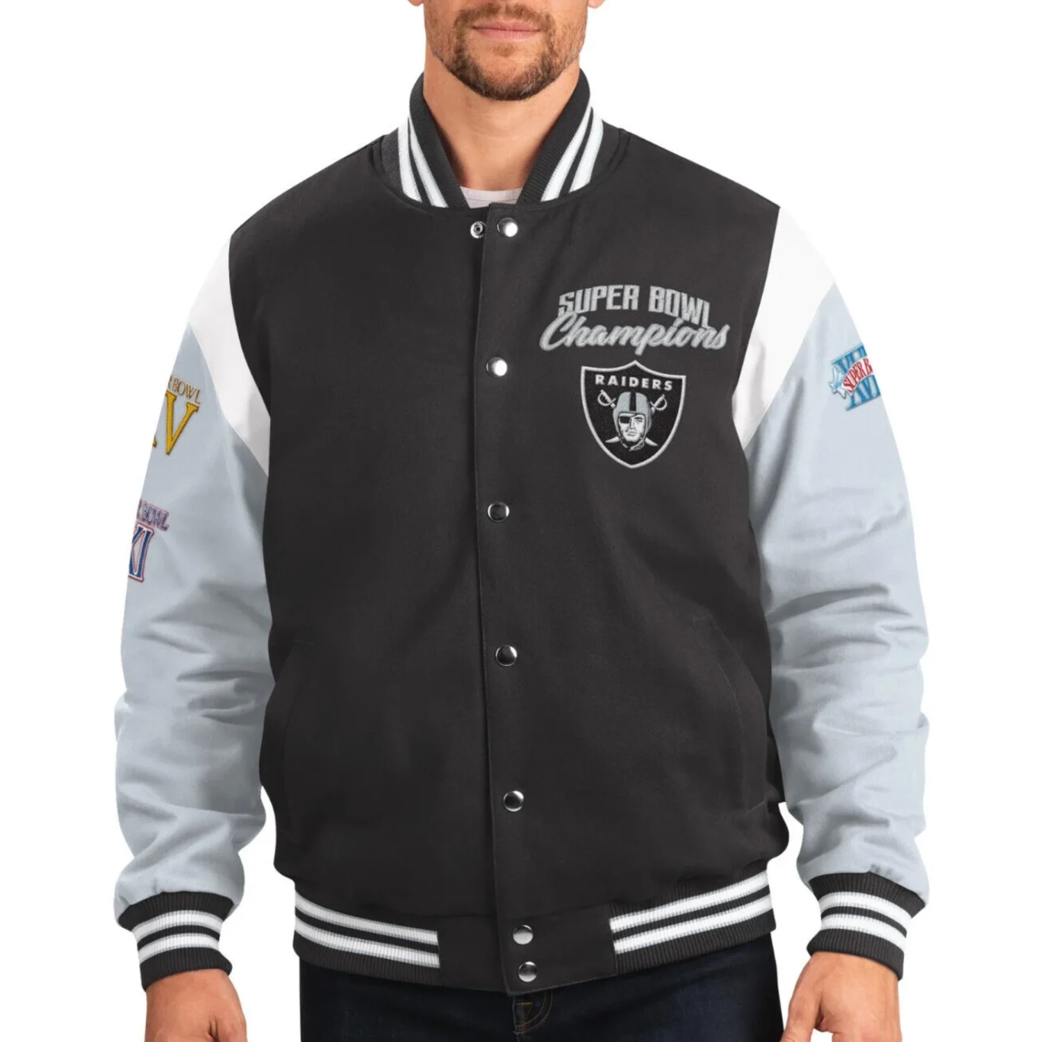 Las Vegas Raiders Franchise Black And Grey Wool Varsity Jacket svj (2)