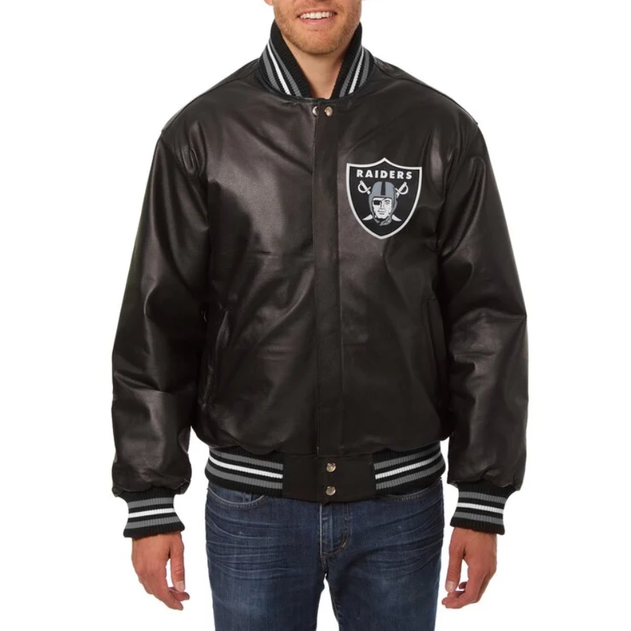 Las Vegas Raiders Full Real Leather Varsity Jacket Black svk (4)